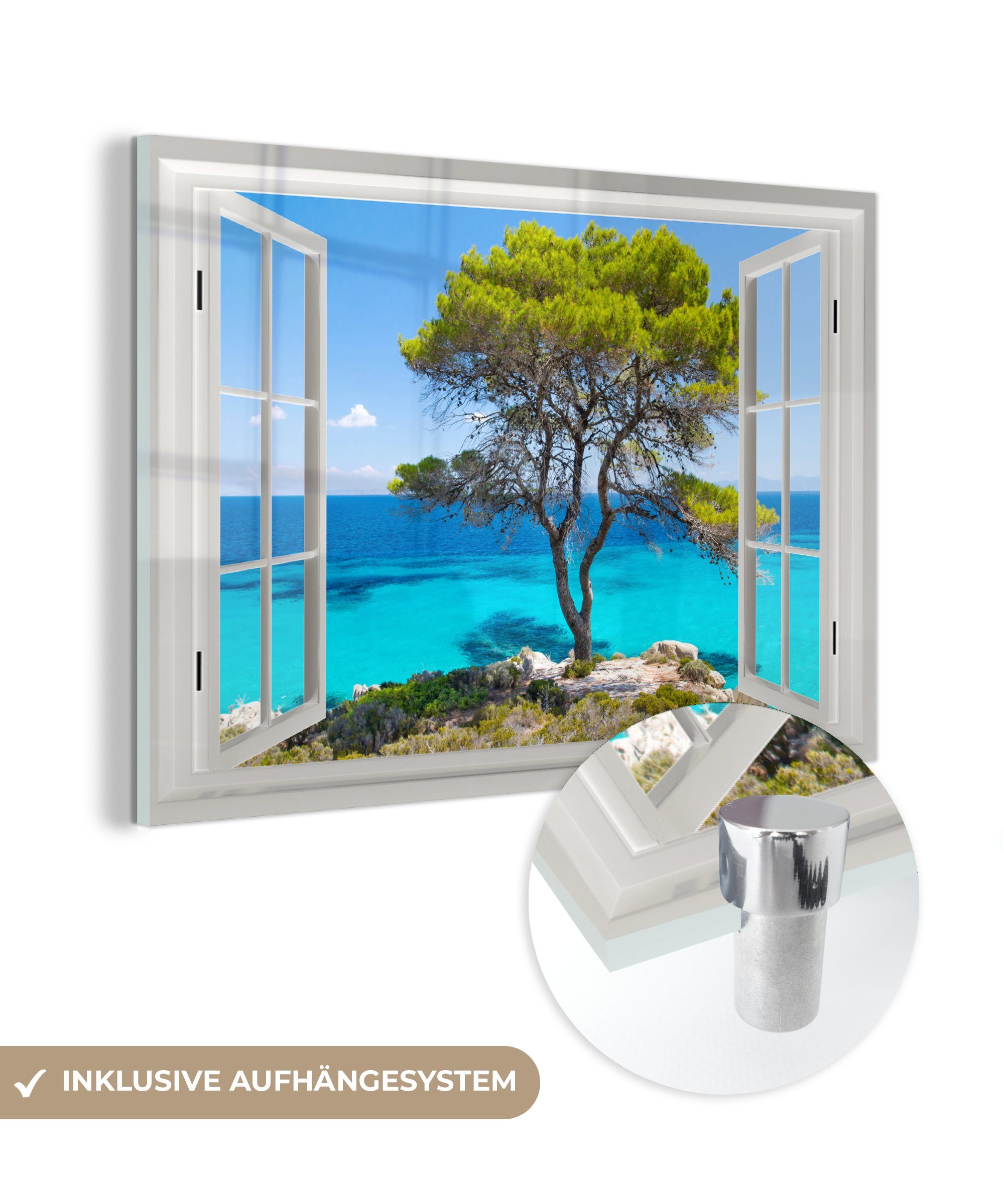 MuchoWow Acrylglasbild Aussicht - Wasser - Baum, (1 St), Glasbilder - Bilder auf Glas Wandbild - Foto auf Glas - Wanddekoration
