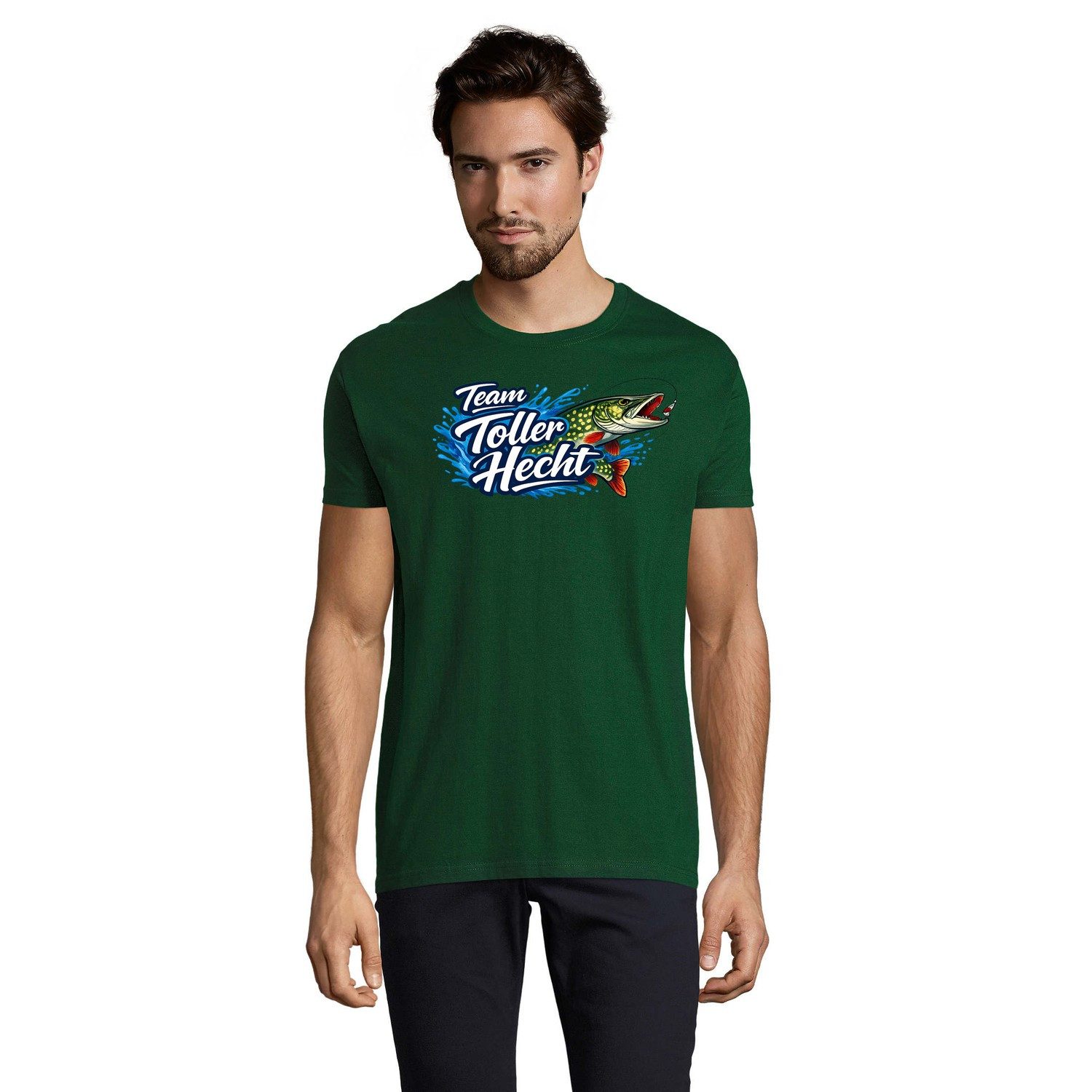Blondie & Brownie T-Shirt Team Toller Hecht Herren T-Shirt Hecht Angeln Print Angler Fischer (Einzelstück, Einzelartikel) TeamTollerHEcht Herren Tee Angelmotiv