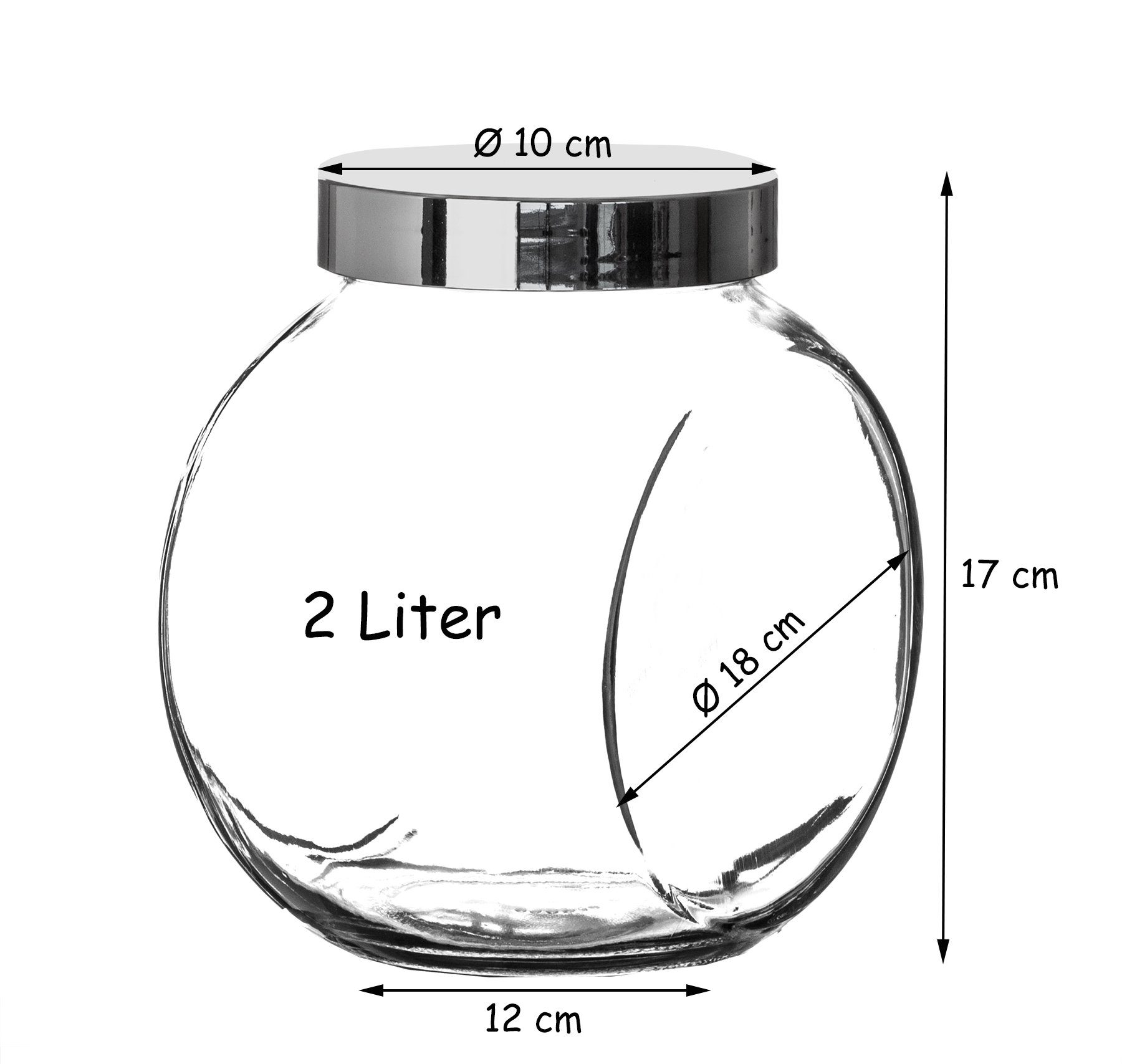 Germany, mit Made in Candy-Glas BigDean groß Bonbonglas (1-tlg) 2 Einmachglas Schraubdeckel Liter Glas,