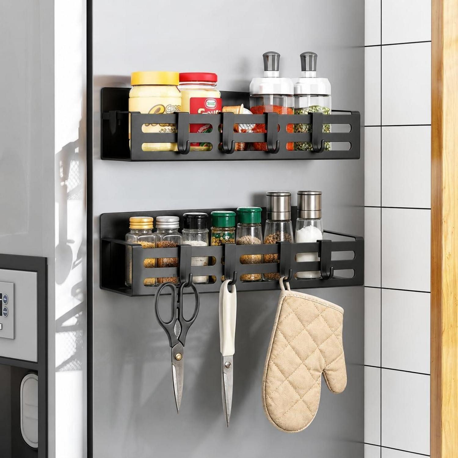 LuxusKollektion Gewürzregal Gewürzregal Magnetisch 2er-Set Schwarz, 2-tlg.