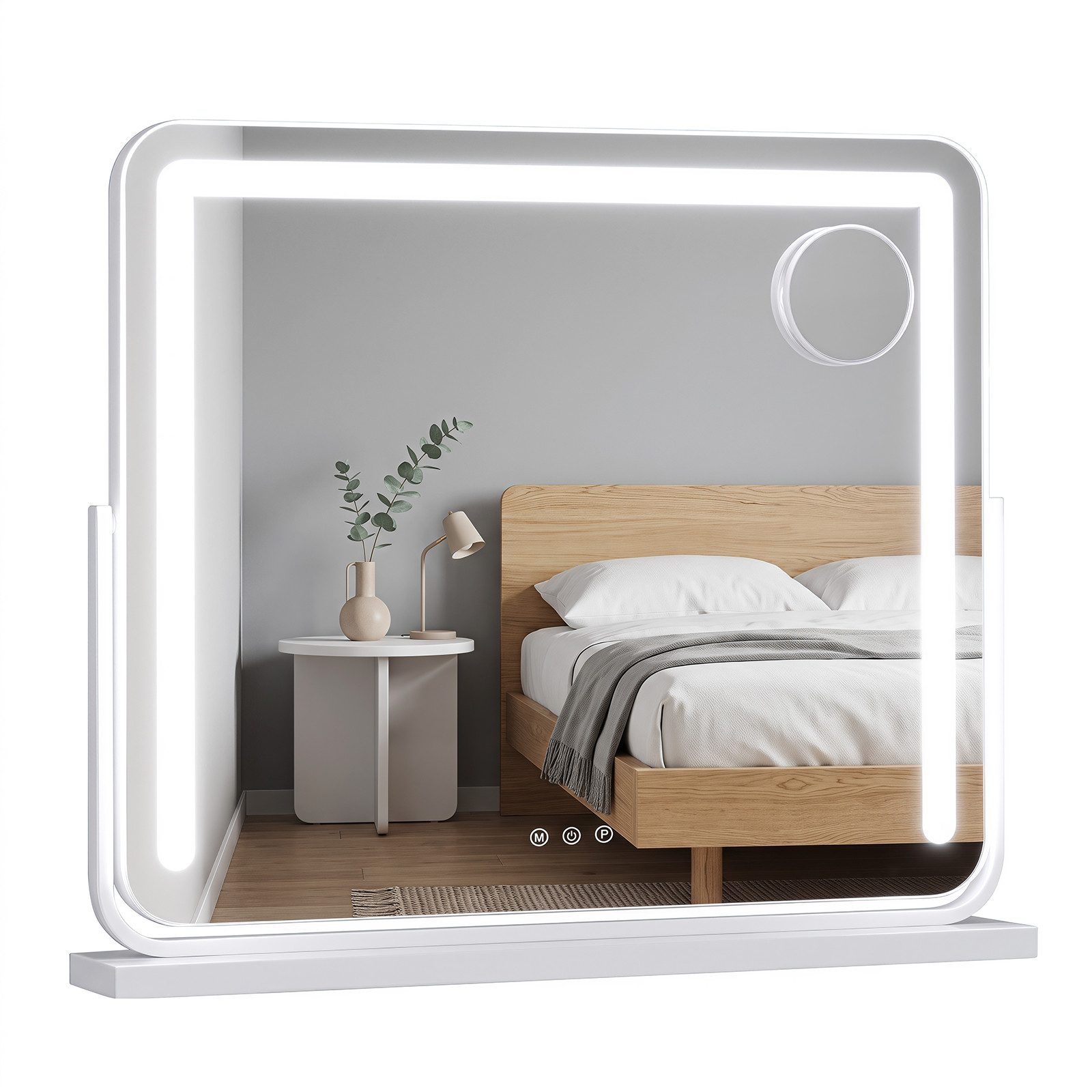 COSTWAY Schminkspiegel 360° drehbar Kosmetikspiegel, Hollywood Spiegel (1-St), mit 3 Lichtfarben, 10-fach Vergrößerung, USB