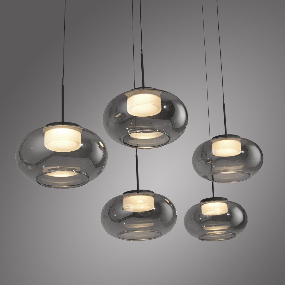 SCHÖNER WOHNEN-Kollektion LED Pendelleuchte LED Pendellampe SIA, höhenverstellbar, 5x LED Board 6W, warmweiß, Rauchglas, höhenverstellbar, Lichtfarbe warmweiß