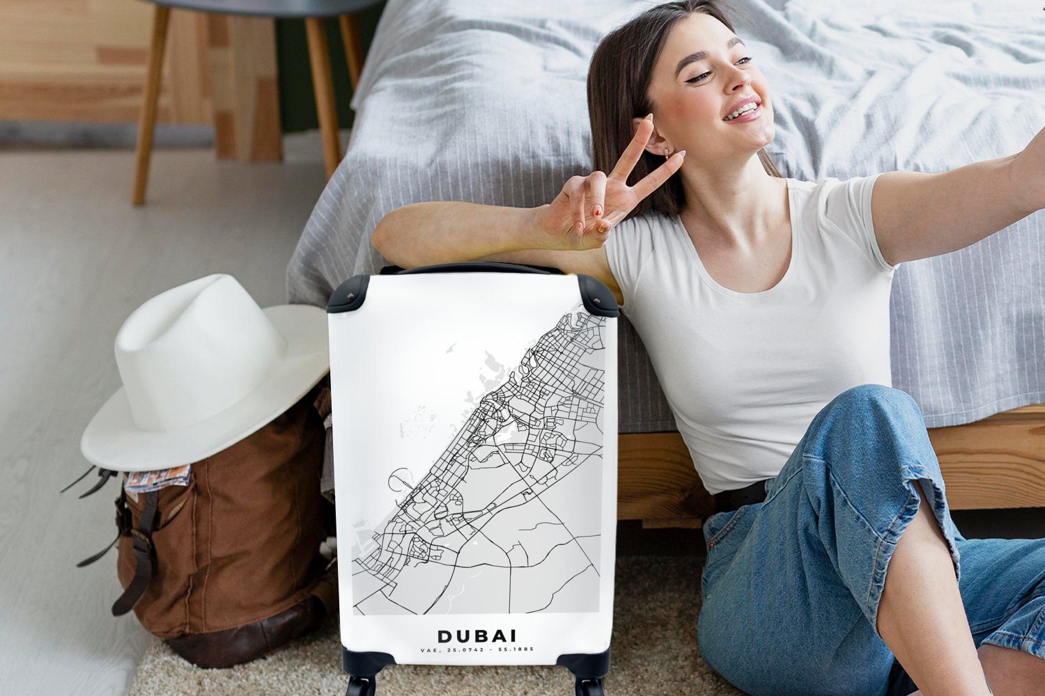 und Ferien, Dubai Weiß - Trolley, für MuchoWow Stadtplan Rollen, Karte, mit Handgepäckkoffer Schwarz - Handgepäck rollen, - Reisetasche Reisekoffer 4