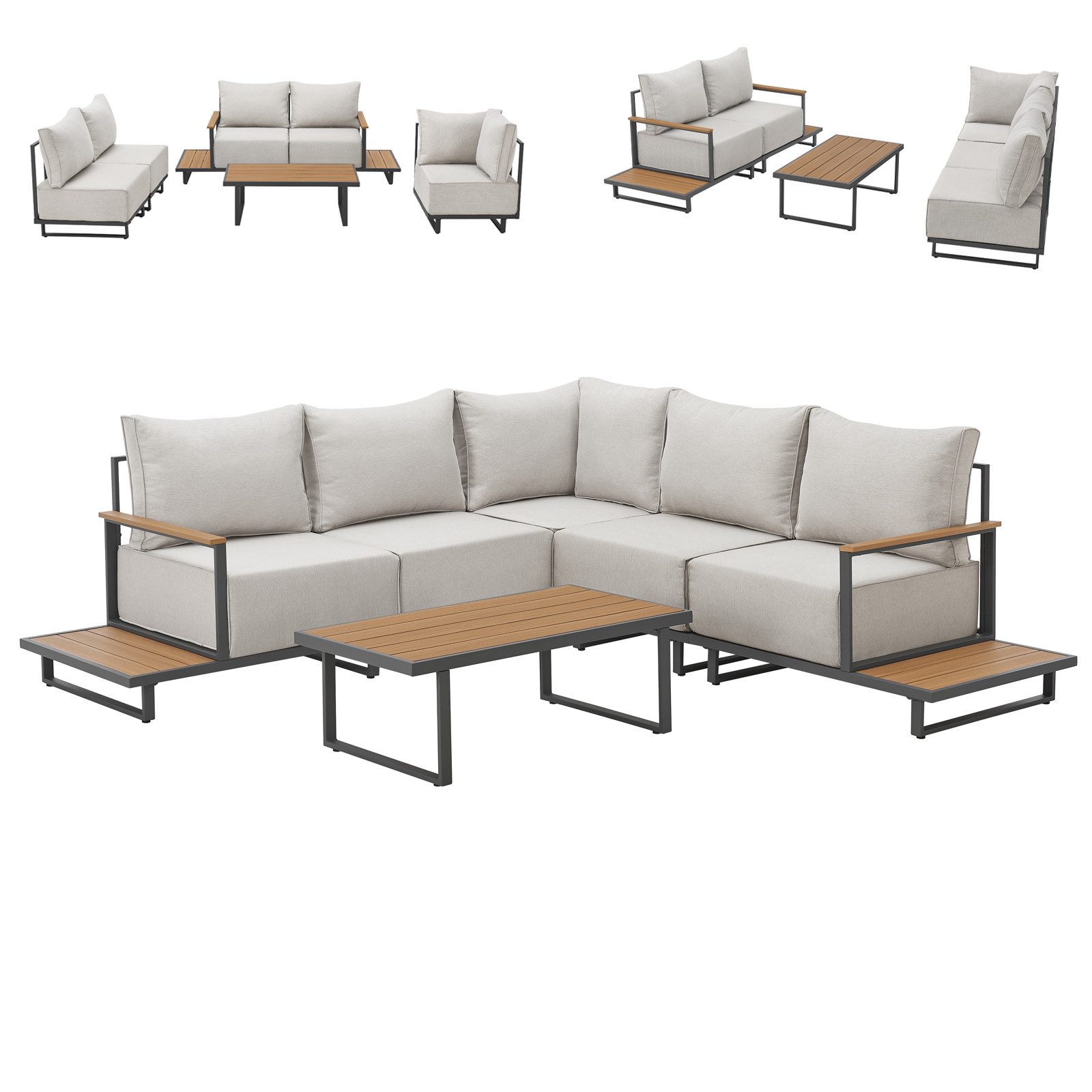 SVITA Gartenlounge-Set MALIBU, (Set), Modulare Lounge, Outdoor Sitzgruppe, Dicke Polster, Grau