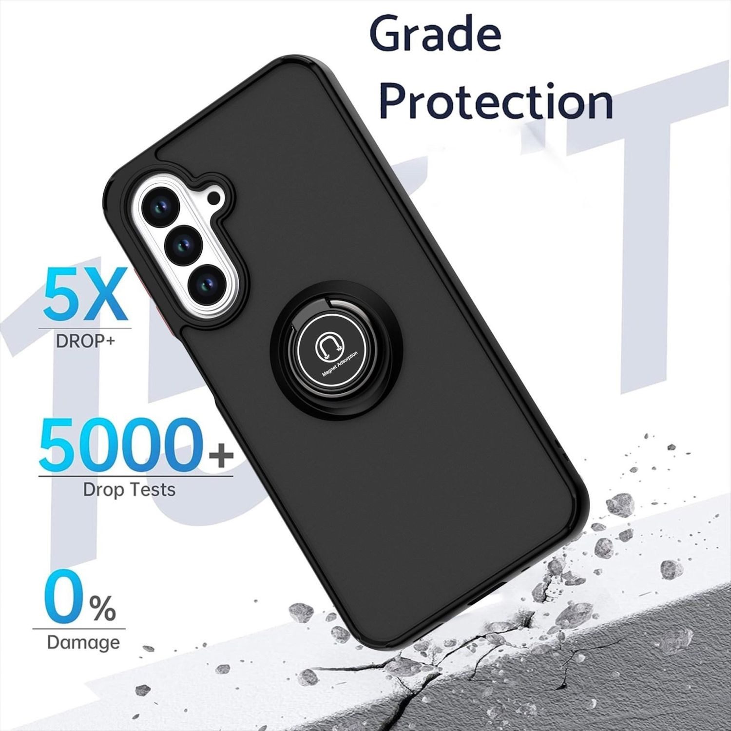 Wigento Handyhülle Ringhalter für Samsung Galaxy A18 / A17 Shadow Design Outdoor Case, Magnetringhalter stoßfestes Hybrid Material – Bild 2 von 5