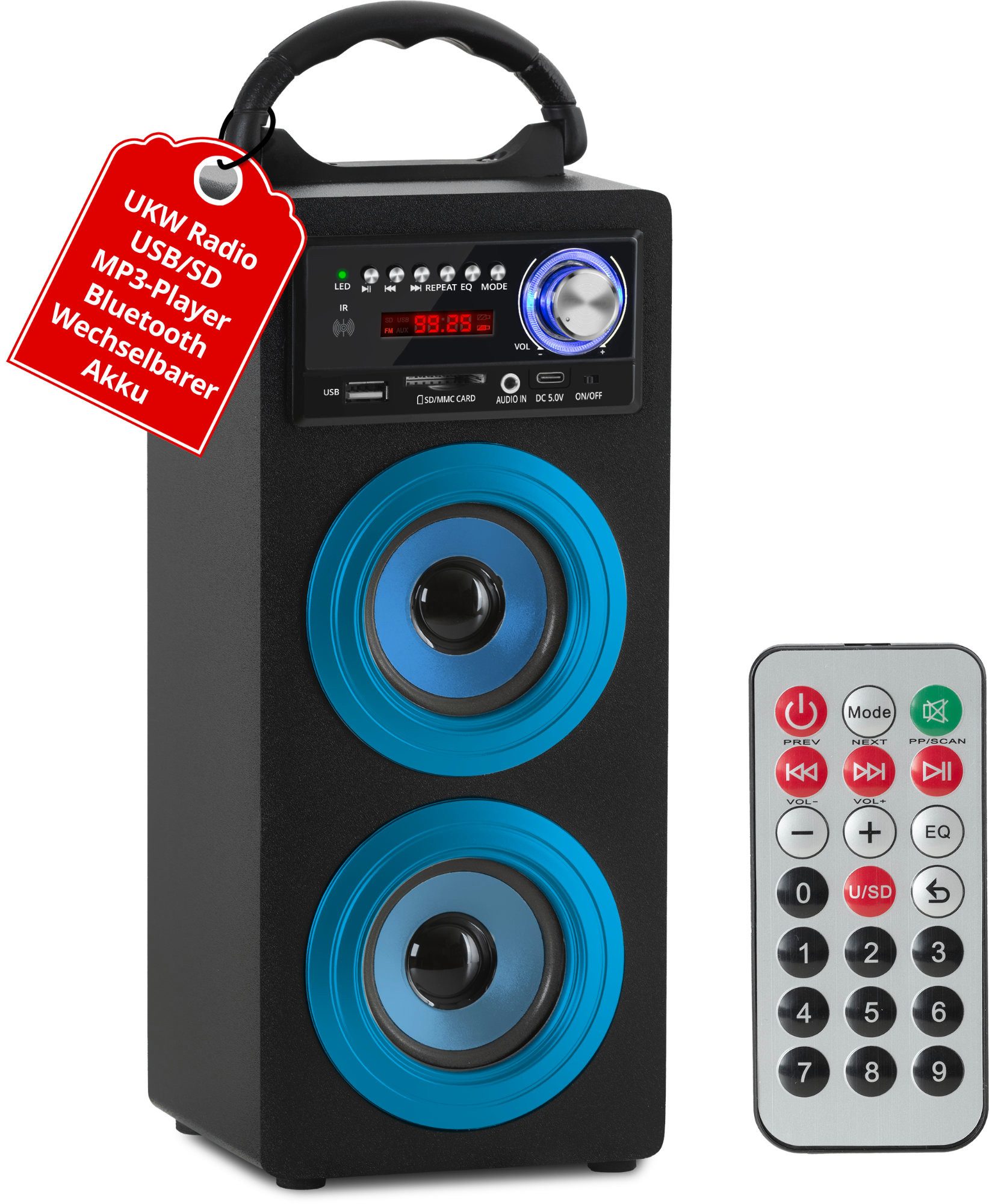 McGrey Tragbarer Speaker für vielseitigen Einsatz inklusive Fernbedienung - Bluetooth-Lautsprecher (6 W, FM-Radio mit 30 speicherbaren Senderplätzen integriert)