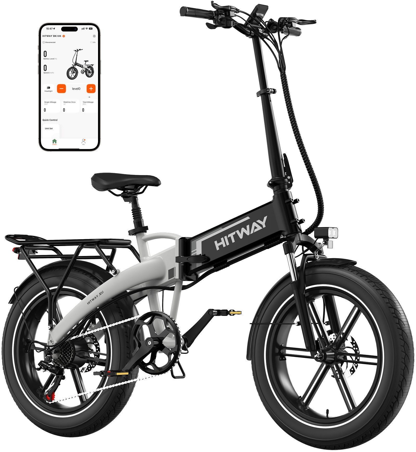 HITWAY E-Bike Mountainbike 20*4,0 zoll Elektrofahrrad mit 48V13Ah Akku Pedelec, 7 Gang shimano shimano Schaltwerk, Kettenschaltung, (1 tlg), E Mountainbike Klappfahrrad E-Faltrad für Damen u. Herren