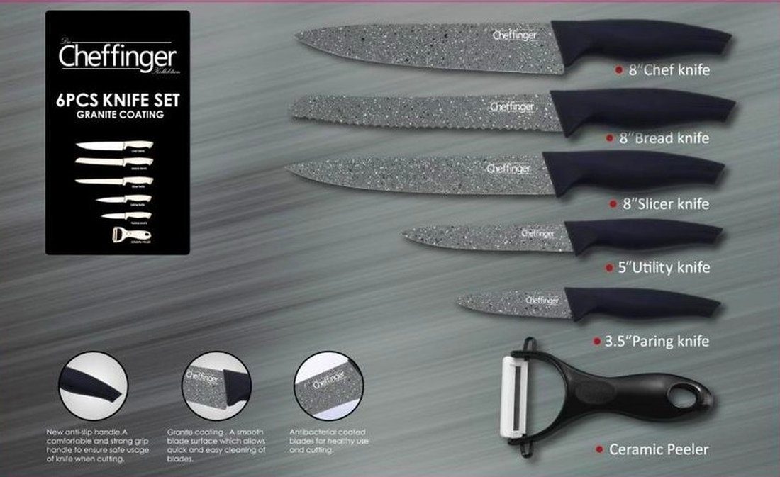 6-tlg. Sparschäler Messerset Cheffinger CF-MB05 Messer Messer-Set Cheffinger Kochmesser