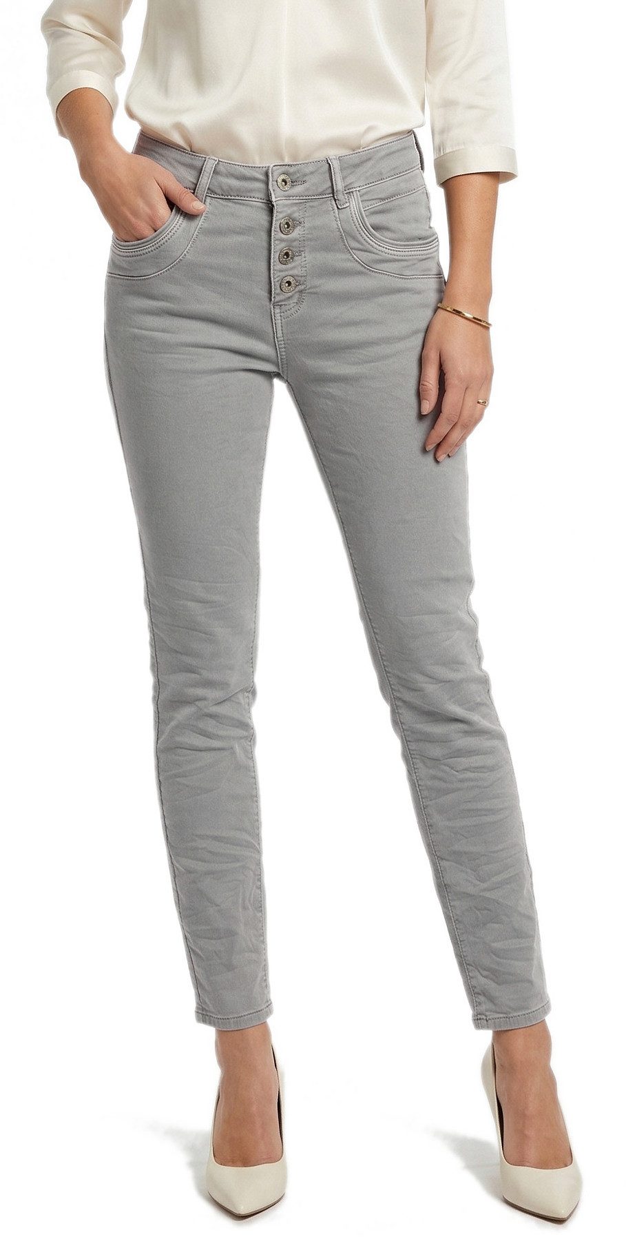 dy_mode Skinny-fit-Jeans Damen Röhrenjeans mit Knopfleiste Skinny Jeans Bleistiftjeans Knopfleiste Verschluss, in Unifarben