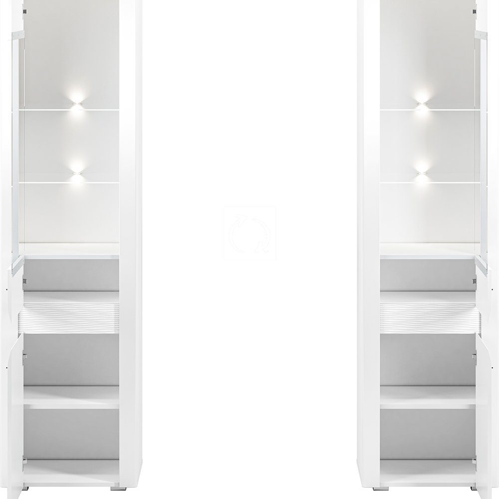 Lomadox Vitrine AURICH-131 Fronten MDF weiß 55/201/42 cm Wellenoptik Beleuchtung