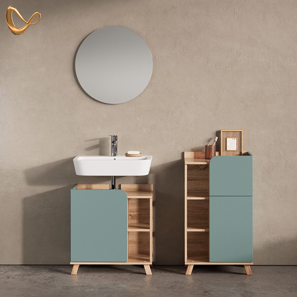 Livinity® Midischrank Marano, Blau-Grau/Sonoma, 50 x 90 cm mit Tür und Schu günstig online kaufen