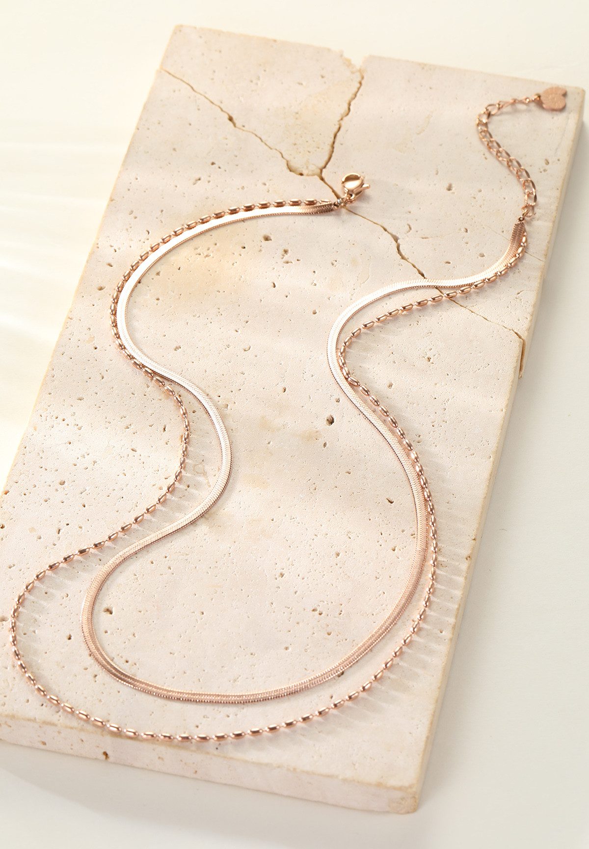 Hey Happiness Collierkettchen Dual-Design, Damen Layer Kette, 2er Schlange und Kugelkette, wasserfest