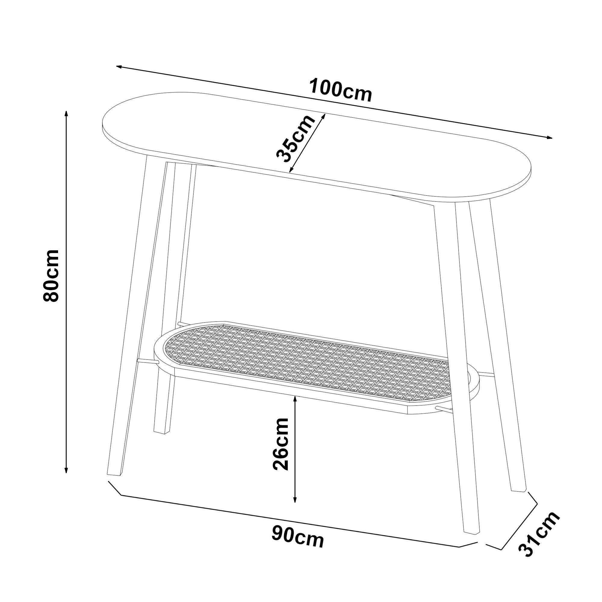 en.casa Konsolentisch, »Taivalkoski« Bambus 100x35x80 cm Schwarz / Rattanoptik