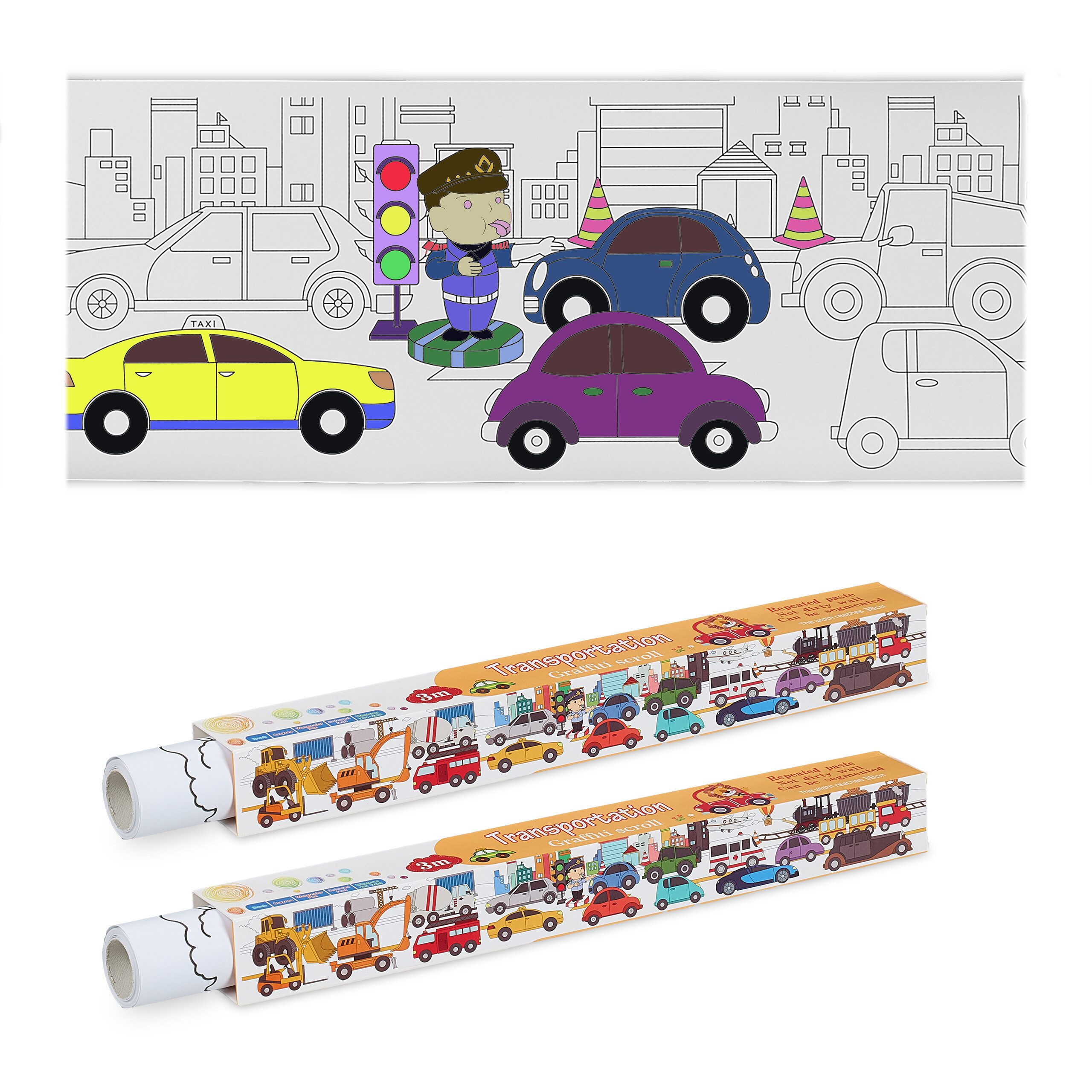 relaxdays Malvorlage Ausmaltischdecken für Kinder 2er Set 3 m (2er Set), Fahrzeuge