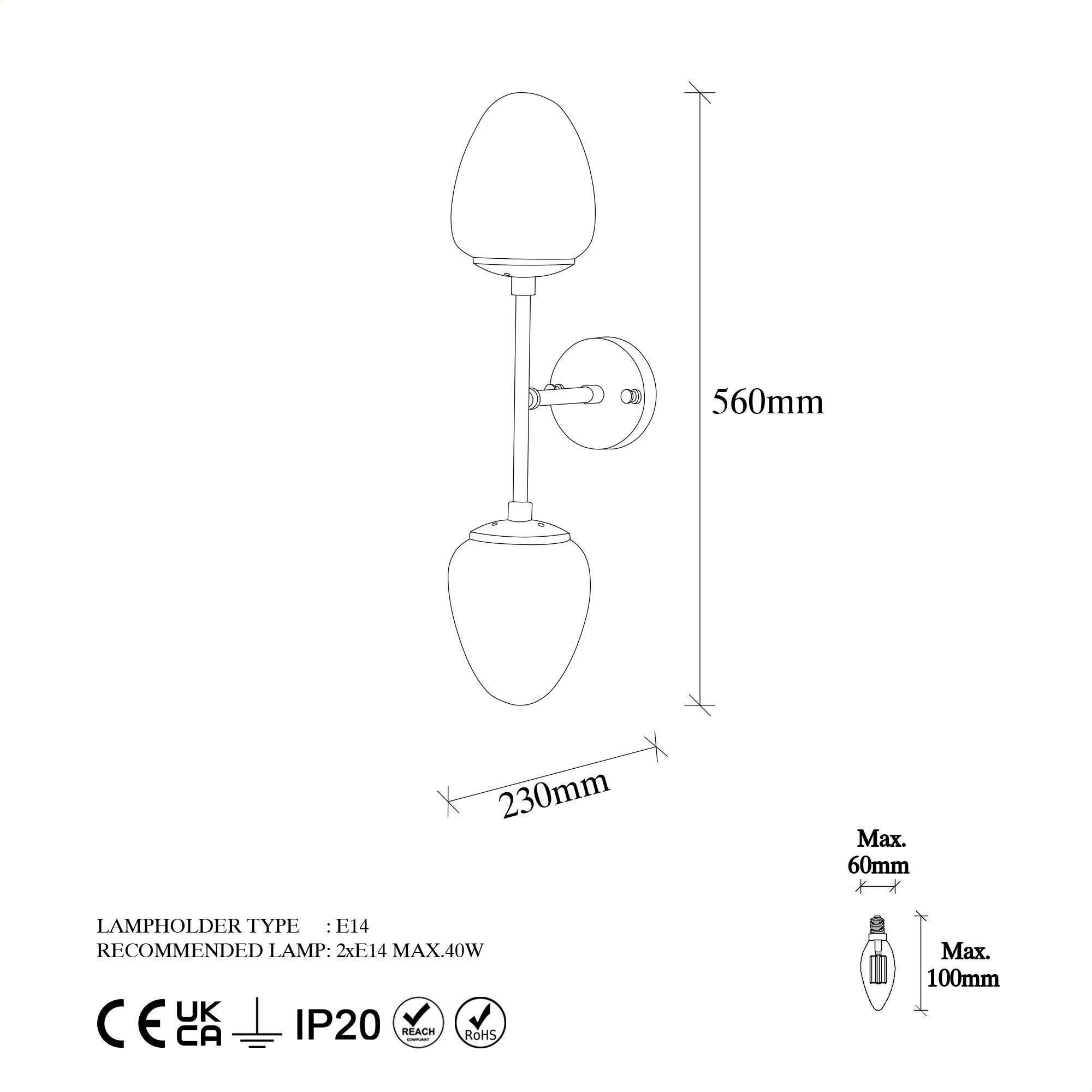 Wandleuchte x Camflo Jahrgang, 56 23 FLG, Opviq Metallkörper 12 cm, x