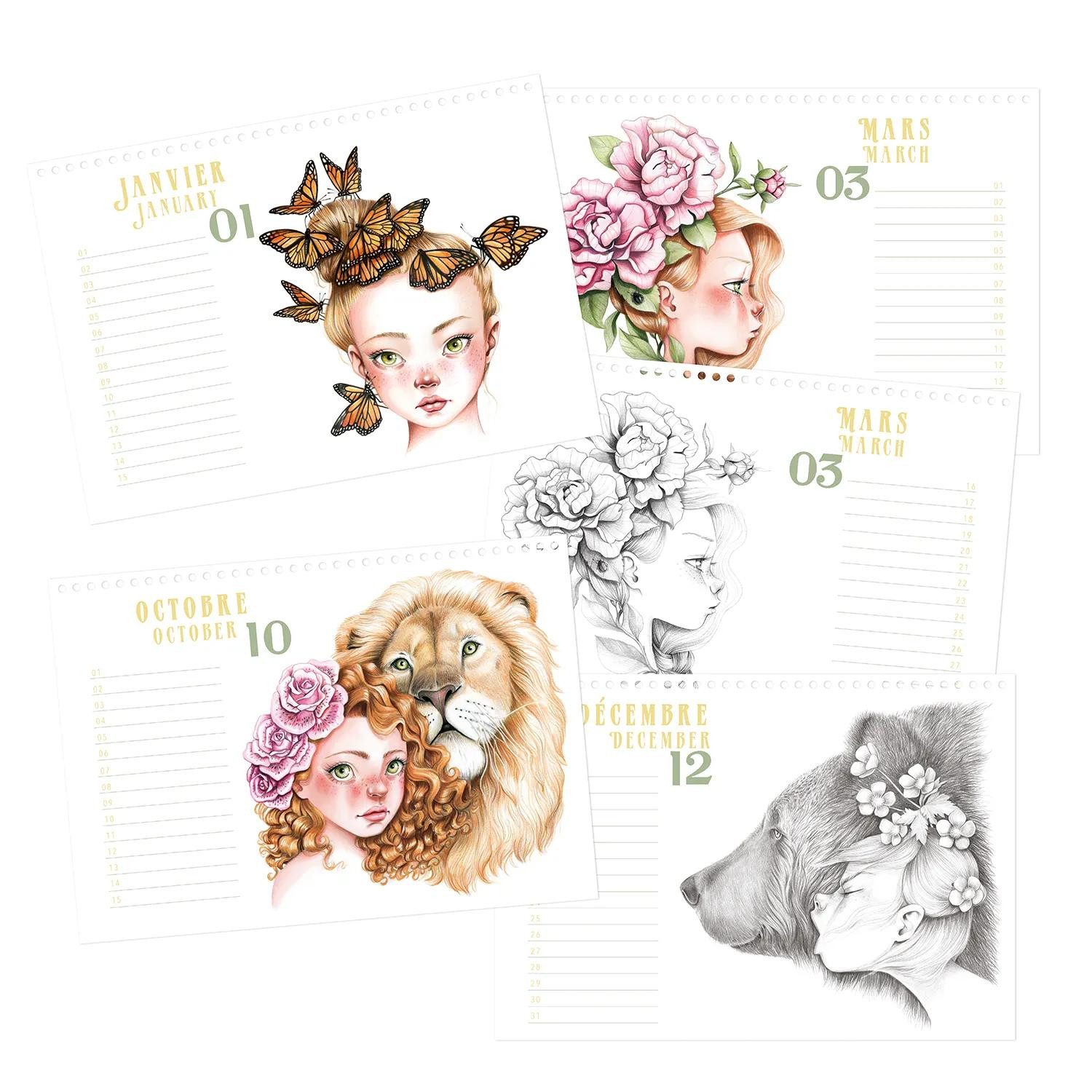 Avenue Mandarine Malvorlage 5x Immerwährender Kalender, Wild - Mehrfarbig GY157C, Geburstagskalender