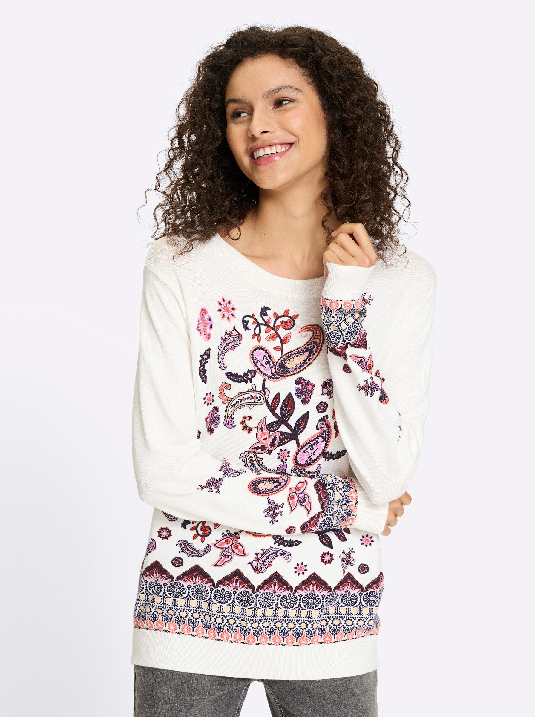 heine Strickpullover Druck-Pullover Langarm Feinstrick