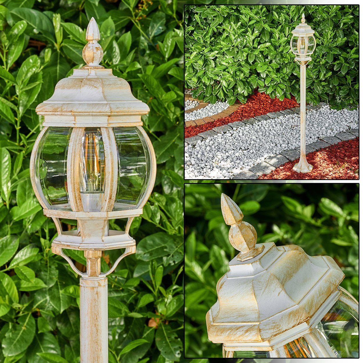 hofstein Außen-Stehlampe »Meyen« E27, mit in Stehleuchte Weiß/Gold Aluguss Kunststoff-Scheiben, IP44 120cm, Leuchtmittel, Außenleuchte, ohne