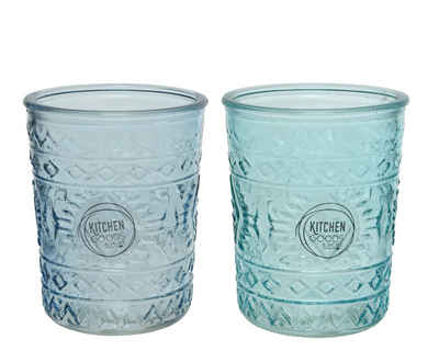 Decoris season decorations Glas, Glas, Trinkglas aus Glas mit Ornament Muster 10cm Türkis / Blau 1 Stück sort
