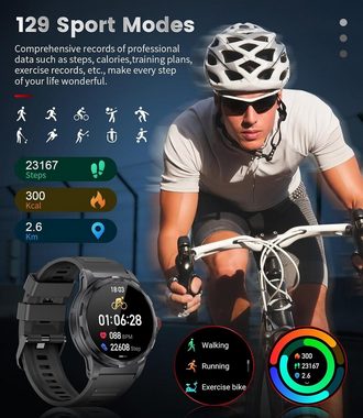 Lige Smartwatch (1,43 Zoll, Android, iOS), mit Telefonfunktion,Fitnessuhr mit Blutdruck, Pulsmesser,Schrittzähler