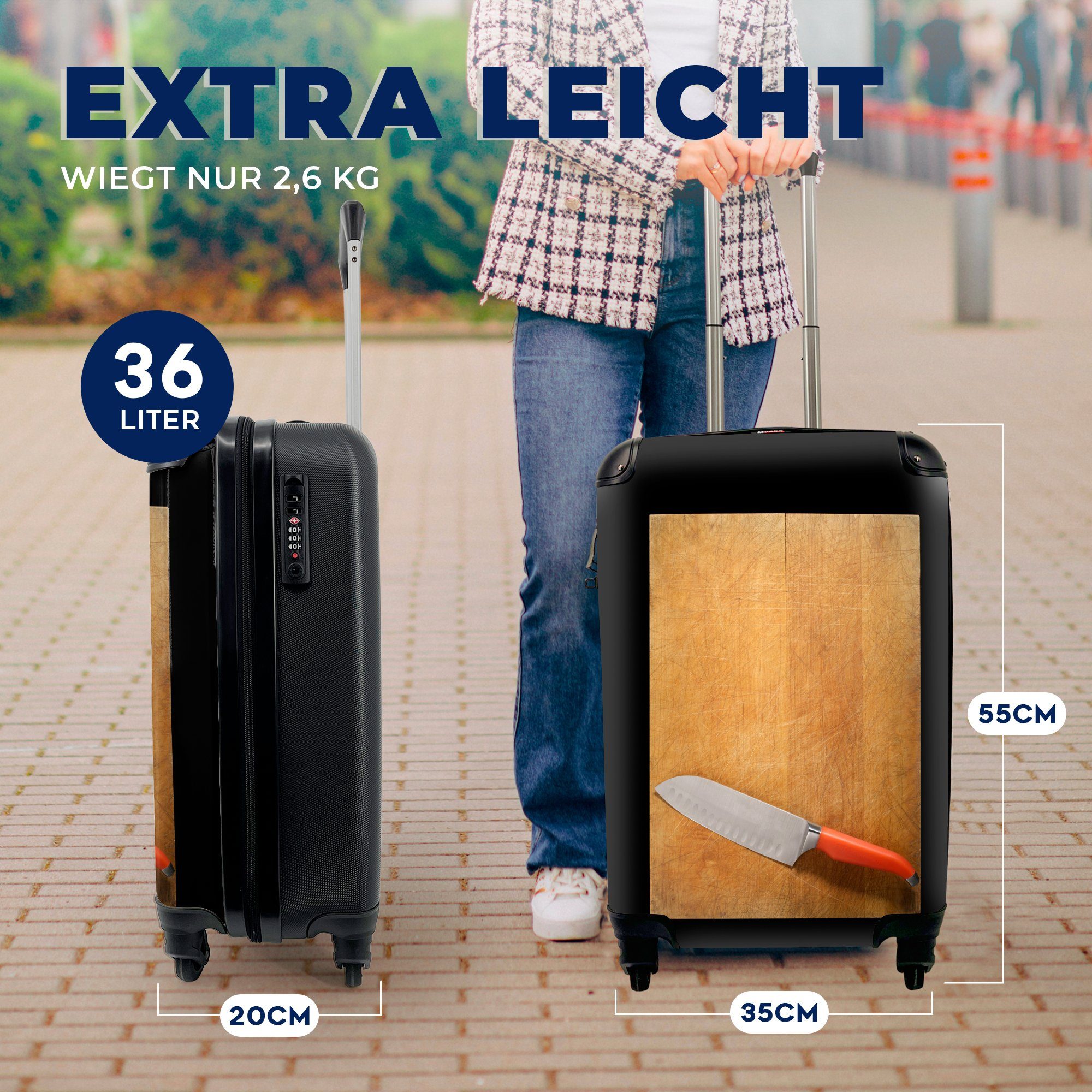 MuchoWow Handgepäckkoffer Ein Messer Handgepäck auf Reisetasche Rollen, rollen, mit Schneidebrett, für einem 4 Reisekoffer Trolley, Ferien
