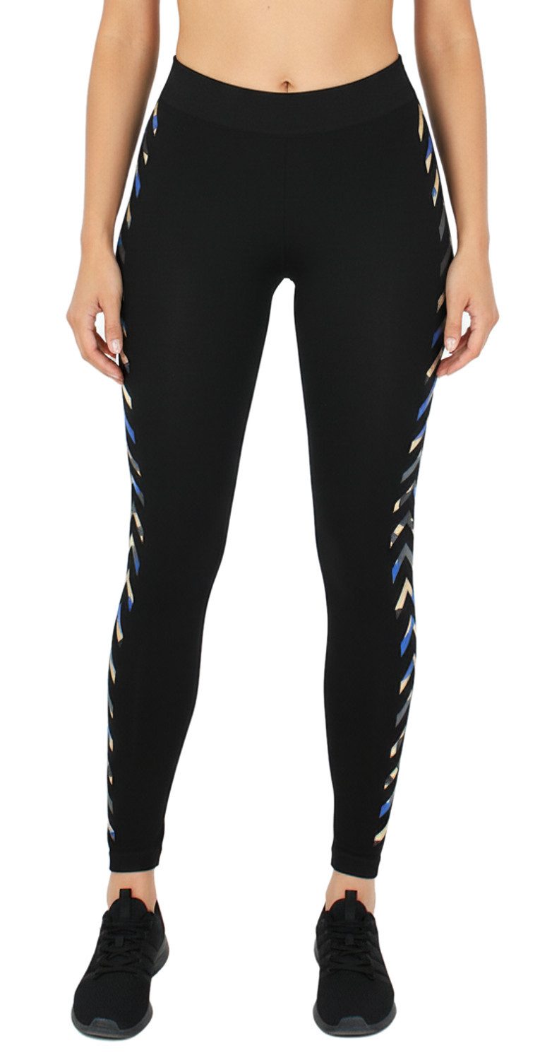 dy_mode Highwaist Leggings Damen Leggings mit Glanz Druck Pfeile Muster Glitzer Leggins Schwarz mit elastischem Bund