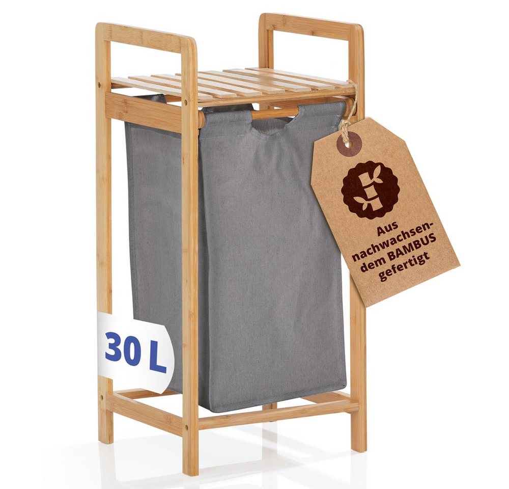 Lumaland Ausziehwäschekorb LL Wäschekorb Bambus 1 Sack 33 x 33 x 73 cm, mit ausziehbarem Wäschesack aus nachwachsendem Bambus