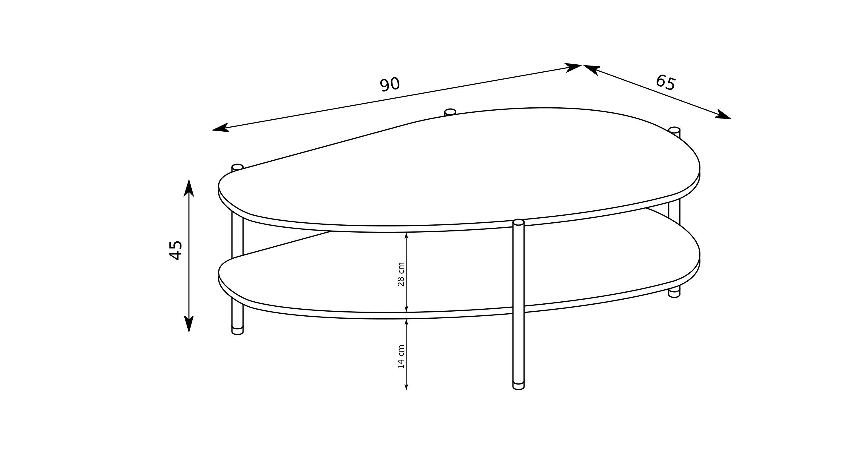 Masseno Couchtisch ALICANTE 90 cm Kaffeetisch Schwarz