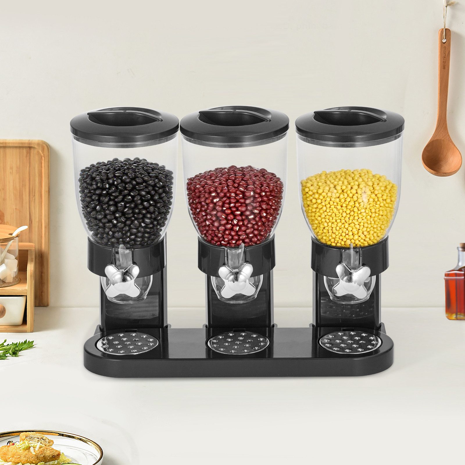 Youyijia Müslispender 3-Fach Müsli Spender 6L Cerealienspender Trockenfutterspender Schwarz