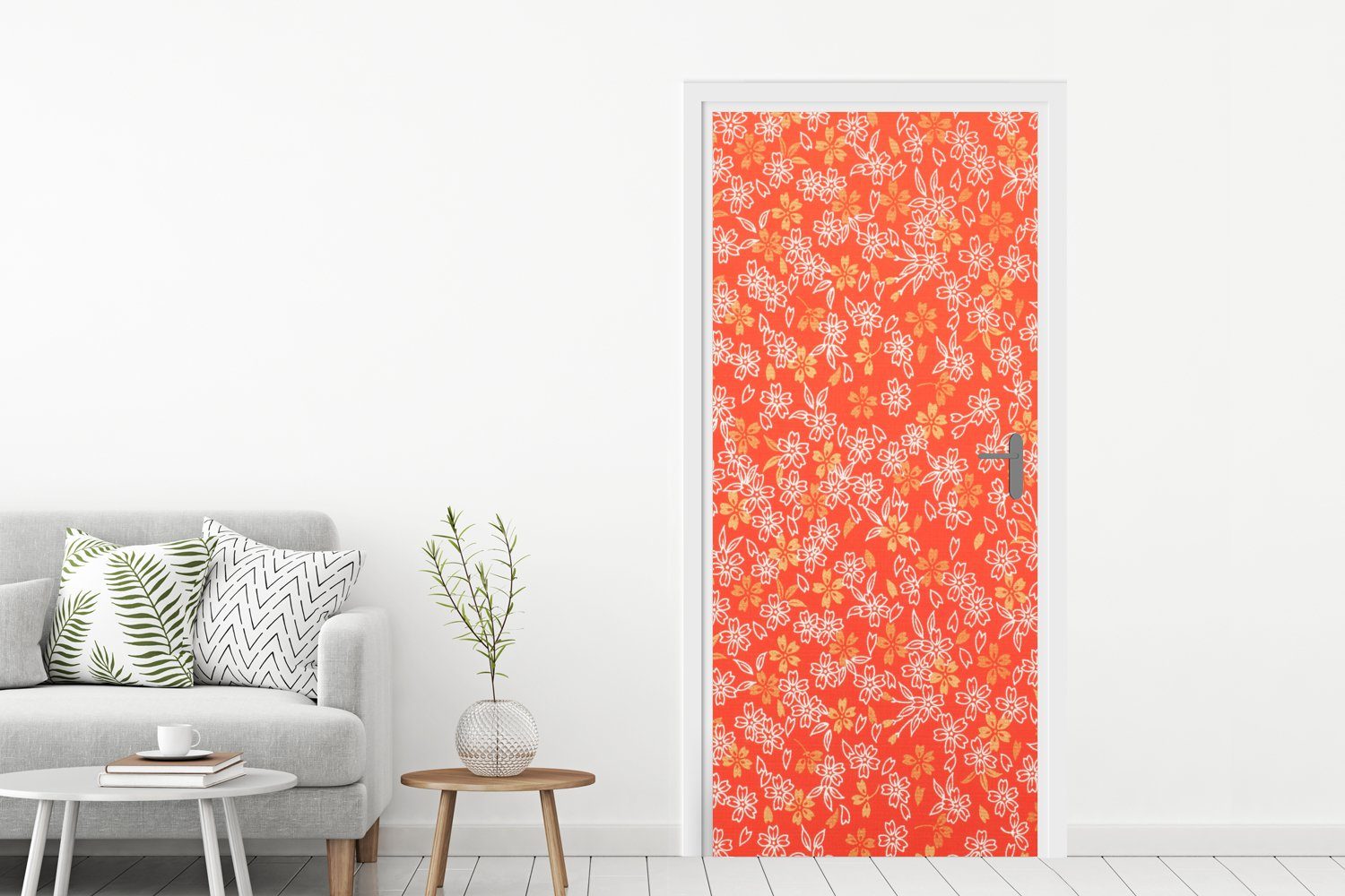 Fototapete MuchoWow Tür, für Türaufkleber, Ein Türtapete St), Matt, cm Blumendesign, bedruckt, (1 orange-weißes 75x205