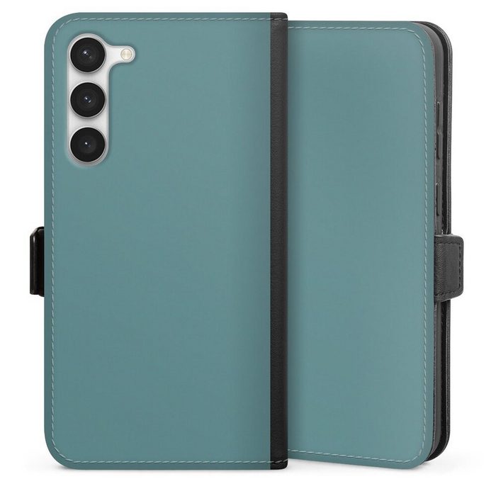 DeinDesign Handyhülle Art Blau einfarbig Petrol Samsung Galaxy S23 Plus Hülle Handy Flip Case Wallet Cover