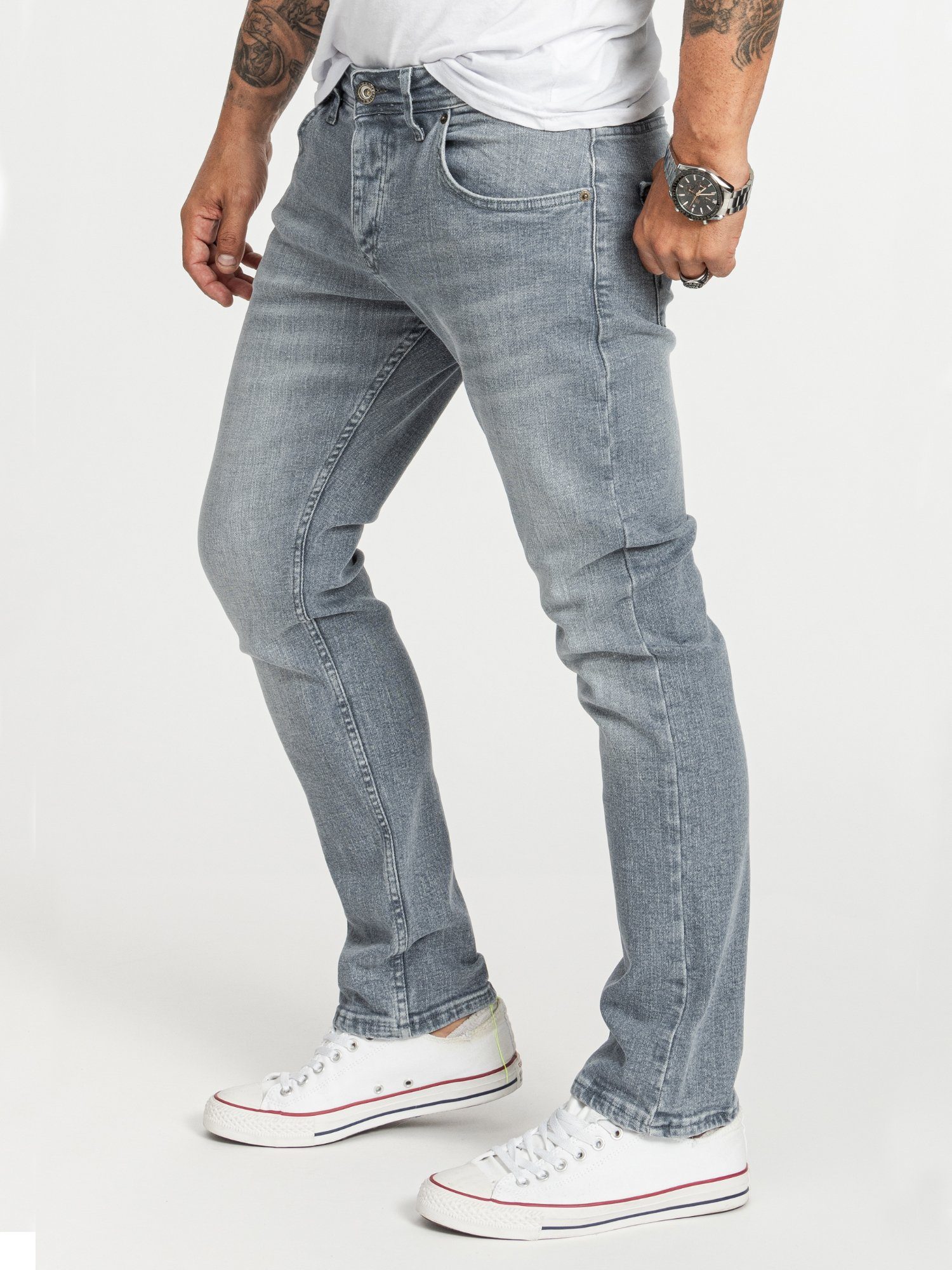 Rock Creek Regular-fit-Jeans Herren Jeans Stonewashed Grau RC-2412 günstig online kaufen