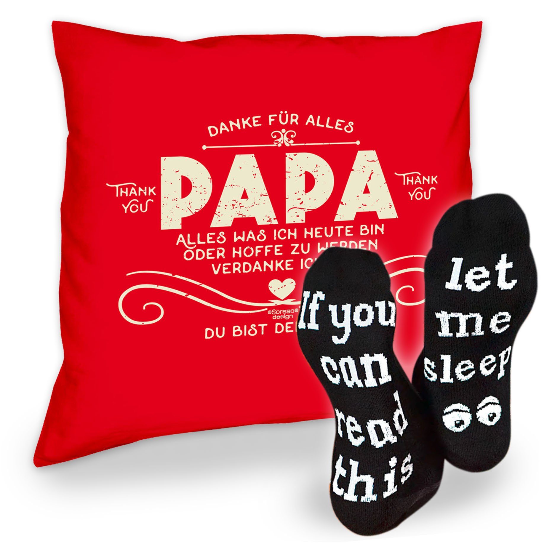Dekokissen rot Papa Kissen Danke Sprüche Soreso® Socken Geschenk Sleep, Geburtstagsgeschenk &