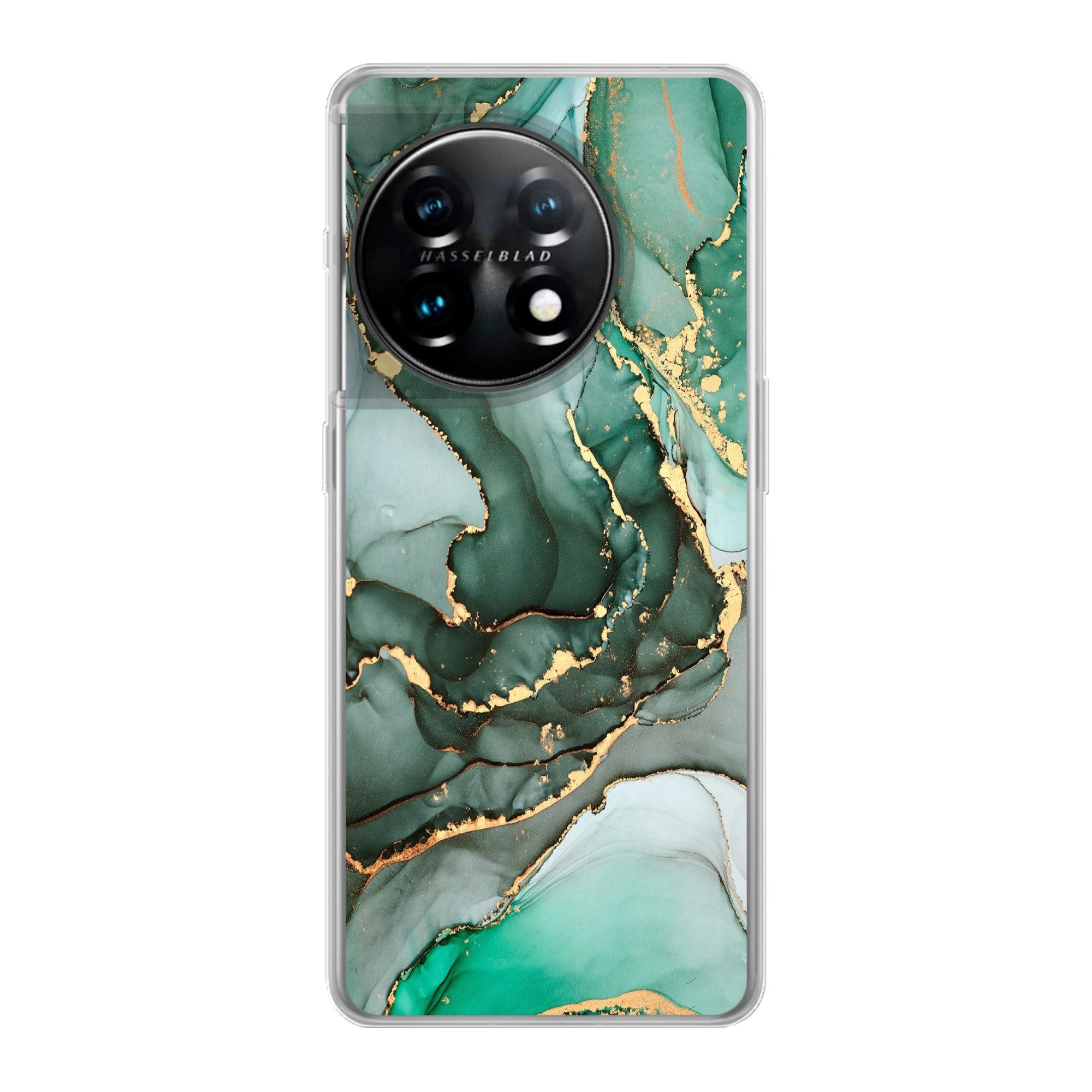 MuchoWow Handyhülle für OnePlus 11 Gold - Marmor - Grün - Luxus - Marmoroptik - Grau, Handy Case, Silikon, Bumper Case Dünn