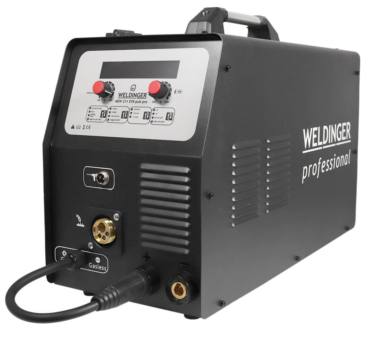 WELDINGER Schutzgasschweißgerät Synergischer Schweißinverter MEW 211 SYN puls pro 4-Rollenantrieb Puls, 20 - 200 A, 22-tlg., Vierollenantrieb