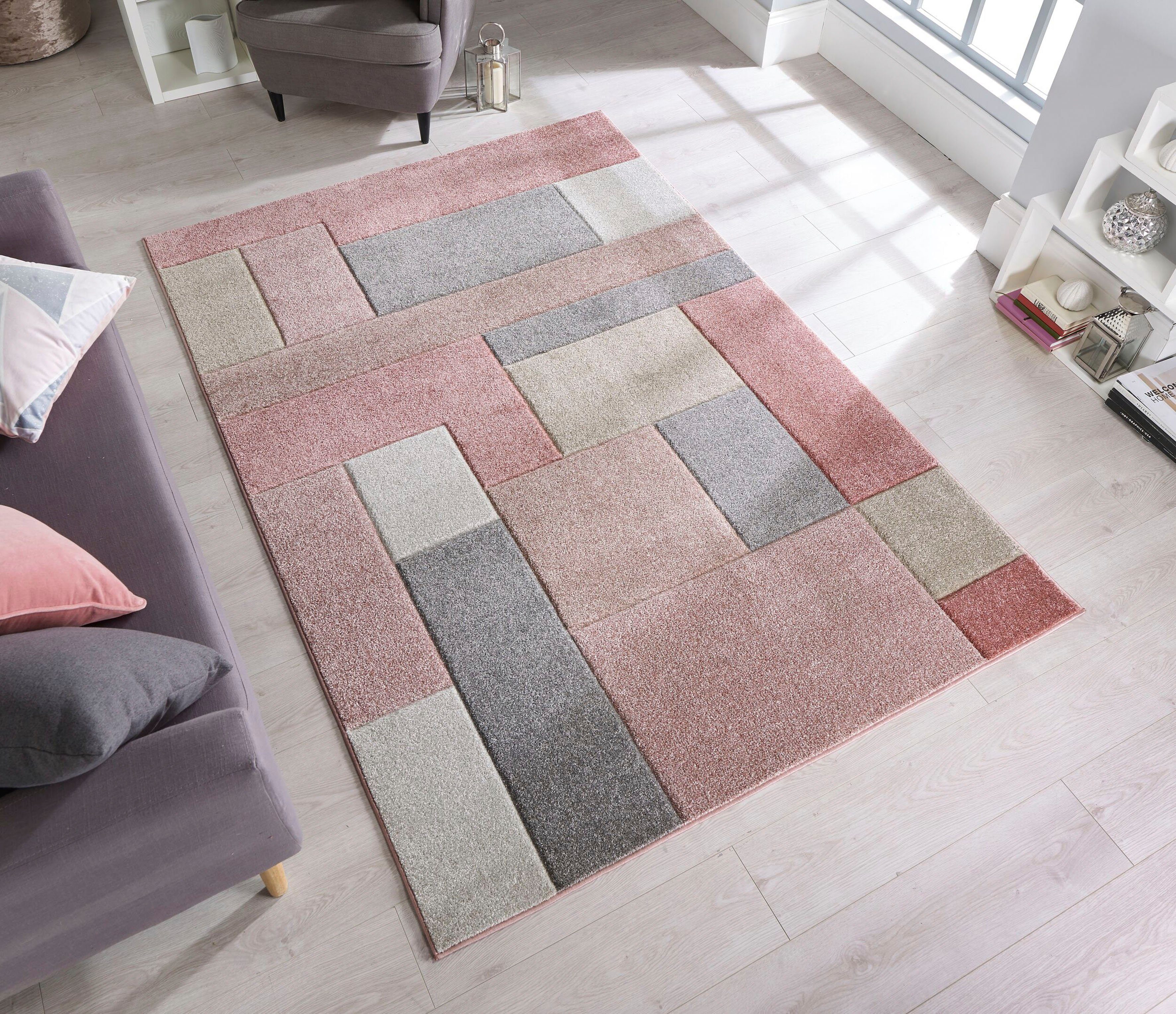 Teppich Cosmos, FLAIR RUGS, Hoch-Tief-Effekt Patchwork mit Design, 12 mm, pink Höhe: rechteckig, mehrfarbig