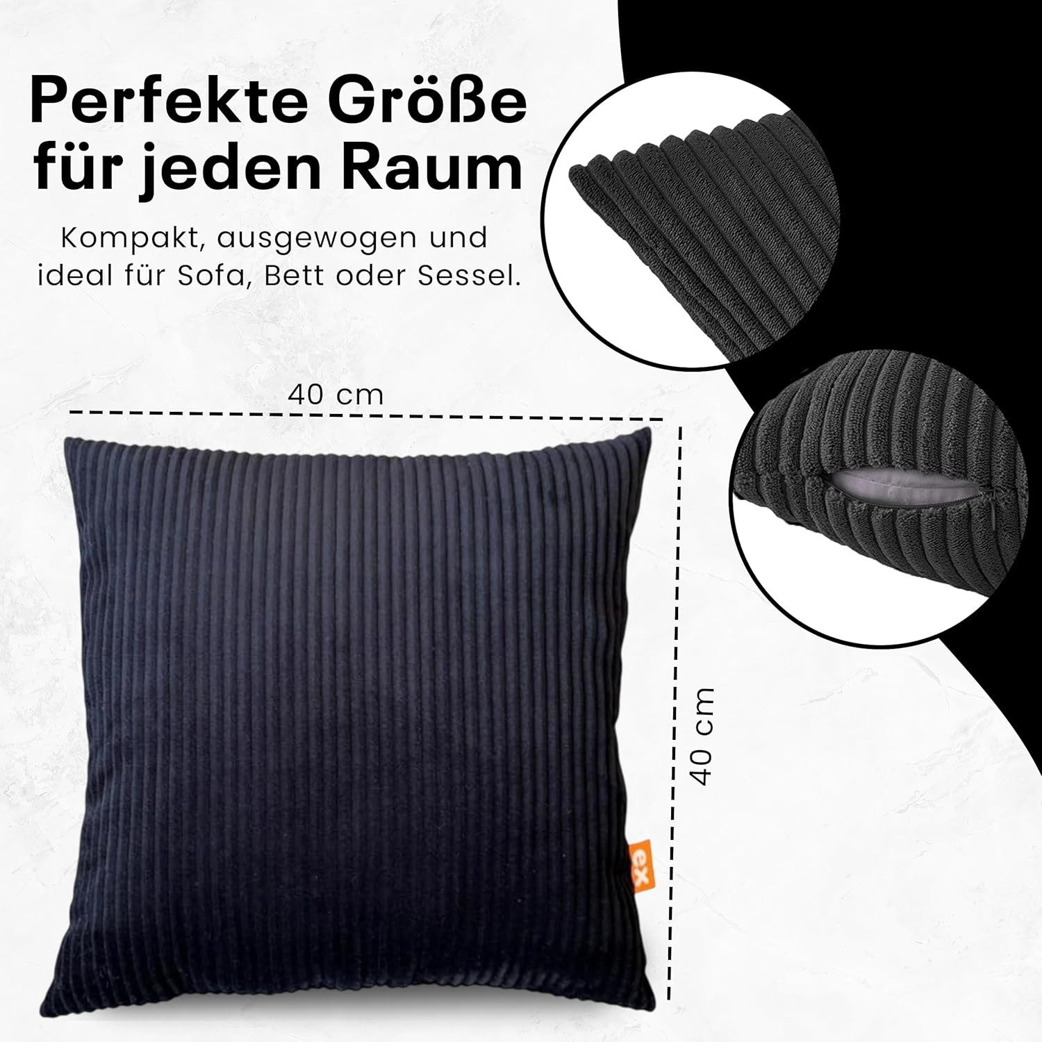 Best for Home Dekokissen Weiches Cord-Kissen – Stilvoll & Bequem, Organische Baumwolle