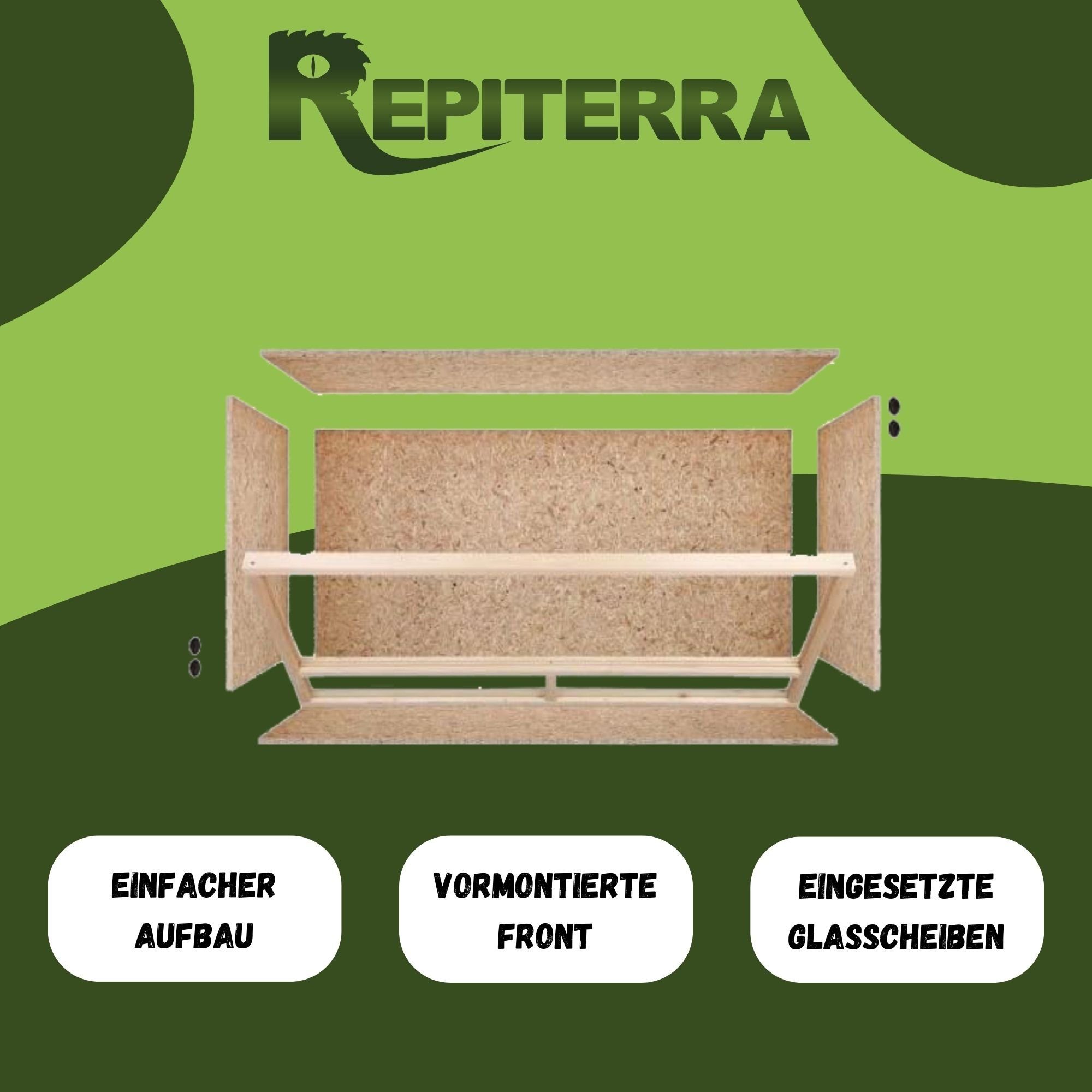Repiterra Terrarium Holz-Terrarium hochwertig mit Seitenbelüftung 100x50x50 cm, inklusive Thermo-Hygrometer
