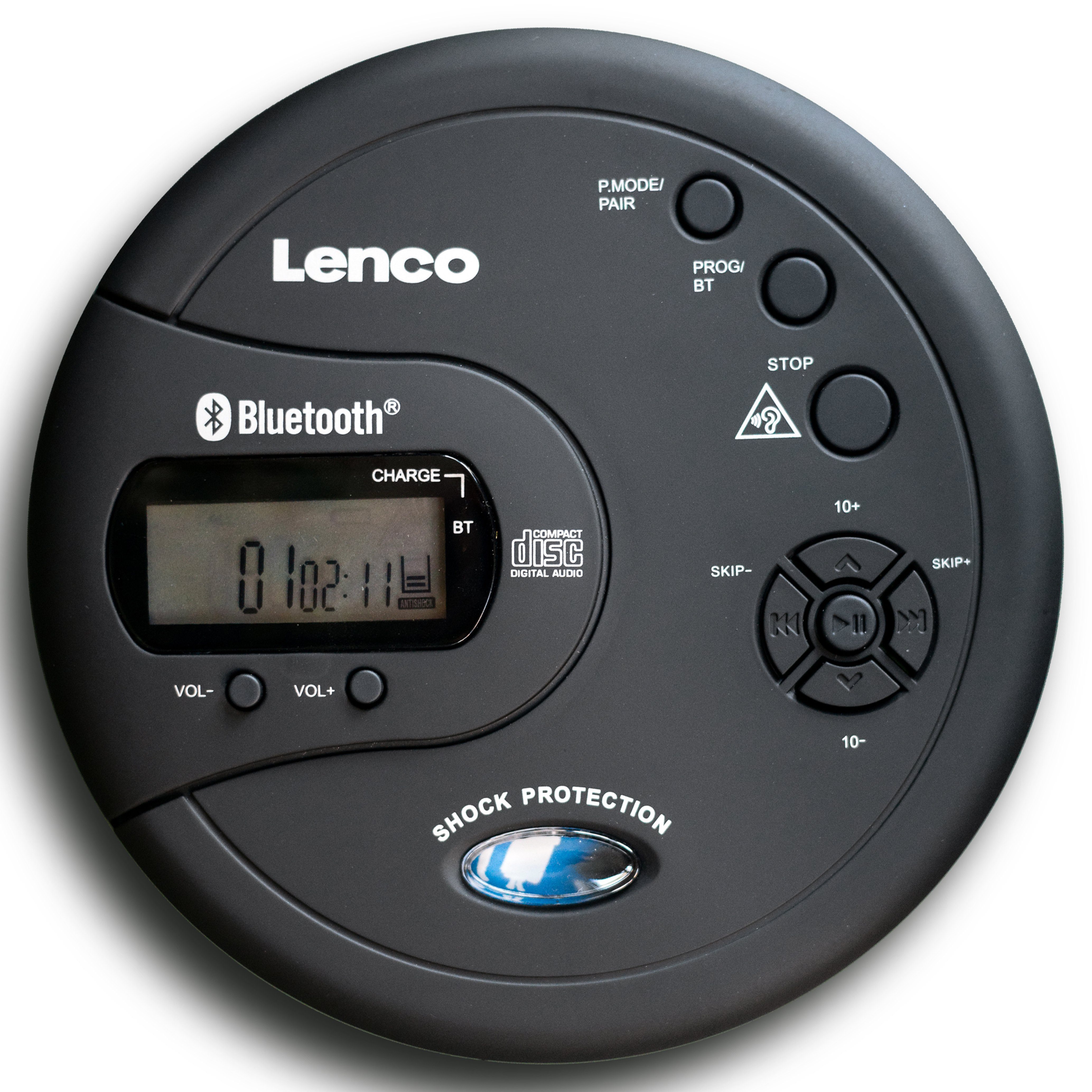 Lenco CD-300BK CD-Player (HD-Auflösung, Bluetooth, Anti-Shock, Bluetooth, LCD, inkl. 2x 2000mAh -Batterien & Kopfhörer)
