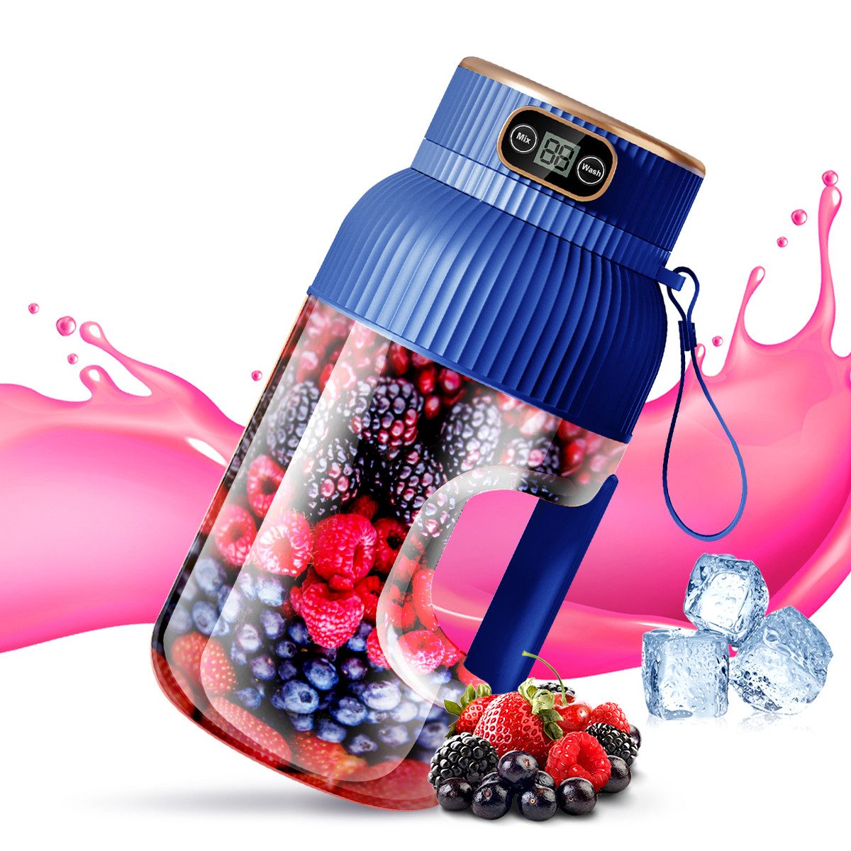 FANNOU Stabmixer Tragbarer Smoothie-Maker, 1200ML, 78 W, Smoothie Maker to go, Reise-Entsafter, Juicer Cup mit Doppelabdeckung