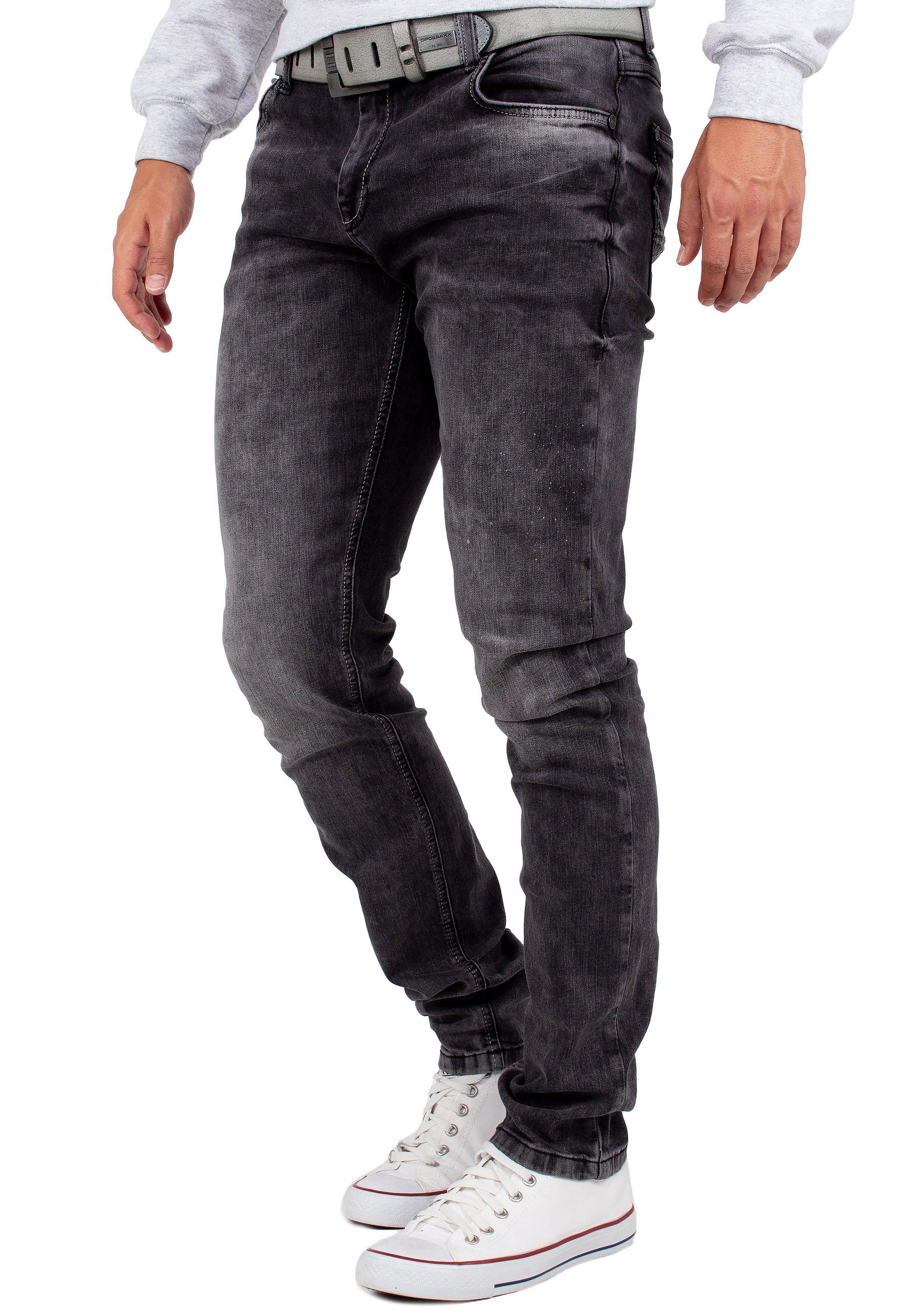 Cipo & Baxx Slim-fit-Jeans Herren Slim Fit Hose Stonewashed BA-CD533 Kontrastnaht und verzierte Gesäßtaschen – Bild 5 von 5