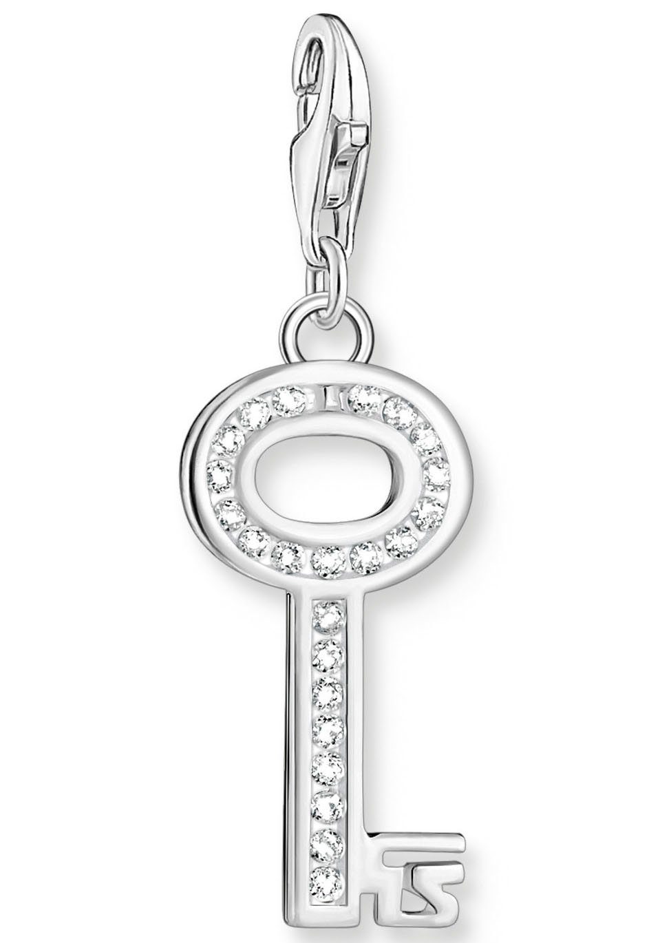 THOMAS SABO Charm-Einhänger Schlüssel Einhängen zum Karabiner Zirkonia mit Charm (synth), Funkelnder Steine, mit mit Schlüsselmotiv 0010-051-14, weiße