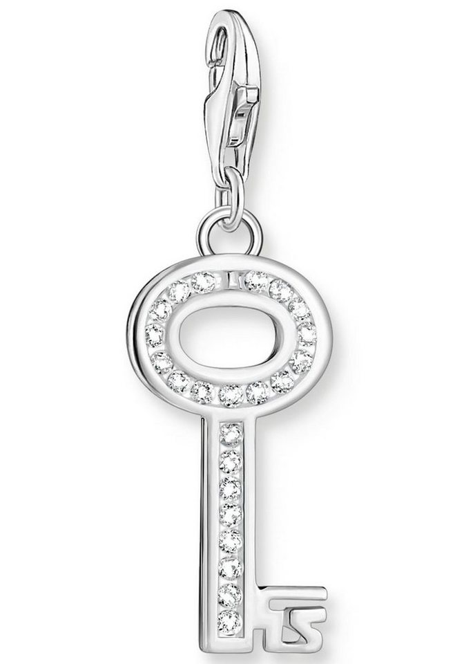 THOMAS SABO Charm-Einhänger Schlüssel weiße Steine, 0010-051-14, mit  Zirkonia (synth), Funkelnder Charm mit Schlüsselmotiv mit Karabiner zum  Einhängen