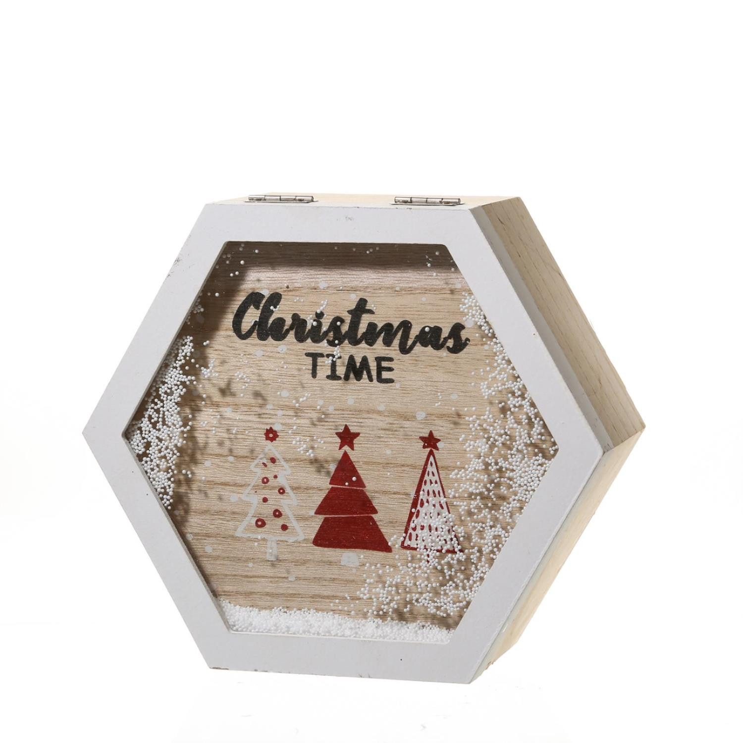 MARELIDA Aufbewahrungsbox Holzbox CHRISTMAS TIME Schneefenster Weihnachtsmotiv Geschenkbox 20cm (1 St)