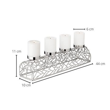 EDZARD Adventsleuchter Milano, (L 44 cm) Kerzenhalter für Stumpenkerzen, Adventsleuchter als Weihnachtsdeko für 4 Kerzen á Ø 6 cm, Kerzenkranz als Tischdeko mit Silber-Optik, vernickelt