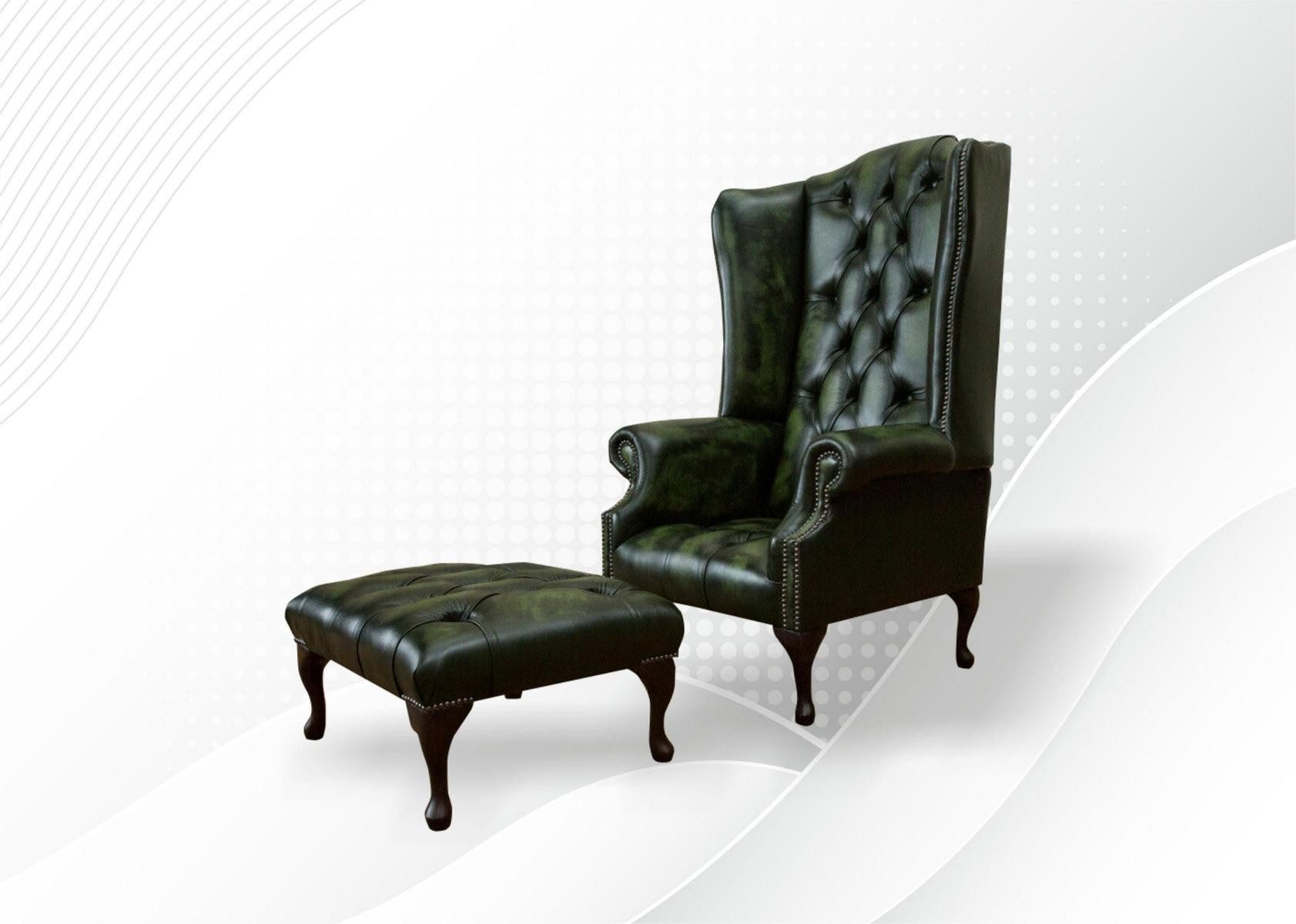 JVmoebel Chesterfield-Sessel Eleganter Lounge Sessel in Grün aus Echtleder mit Polsterung (Packung, Relaxsessel), Made in Europa