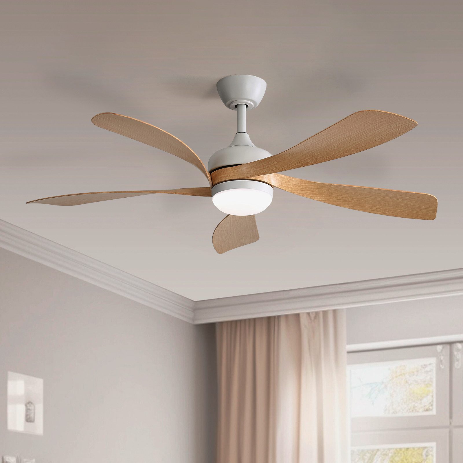 Sofucor Deckenventilator mit Beleuchtung und Fernbedienung, 132 cm moderner Deckenventilator, 5 ABS-Flügel, 6 Geschwindigkeiten, Timer-Funktion