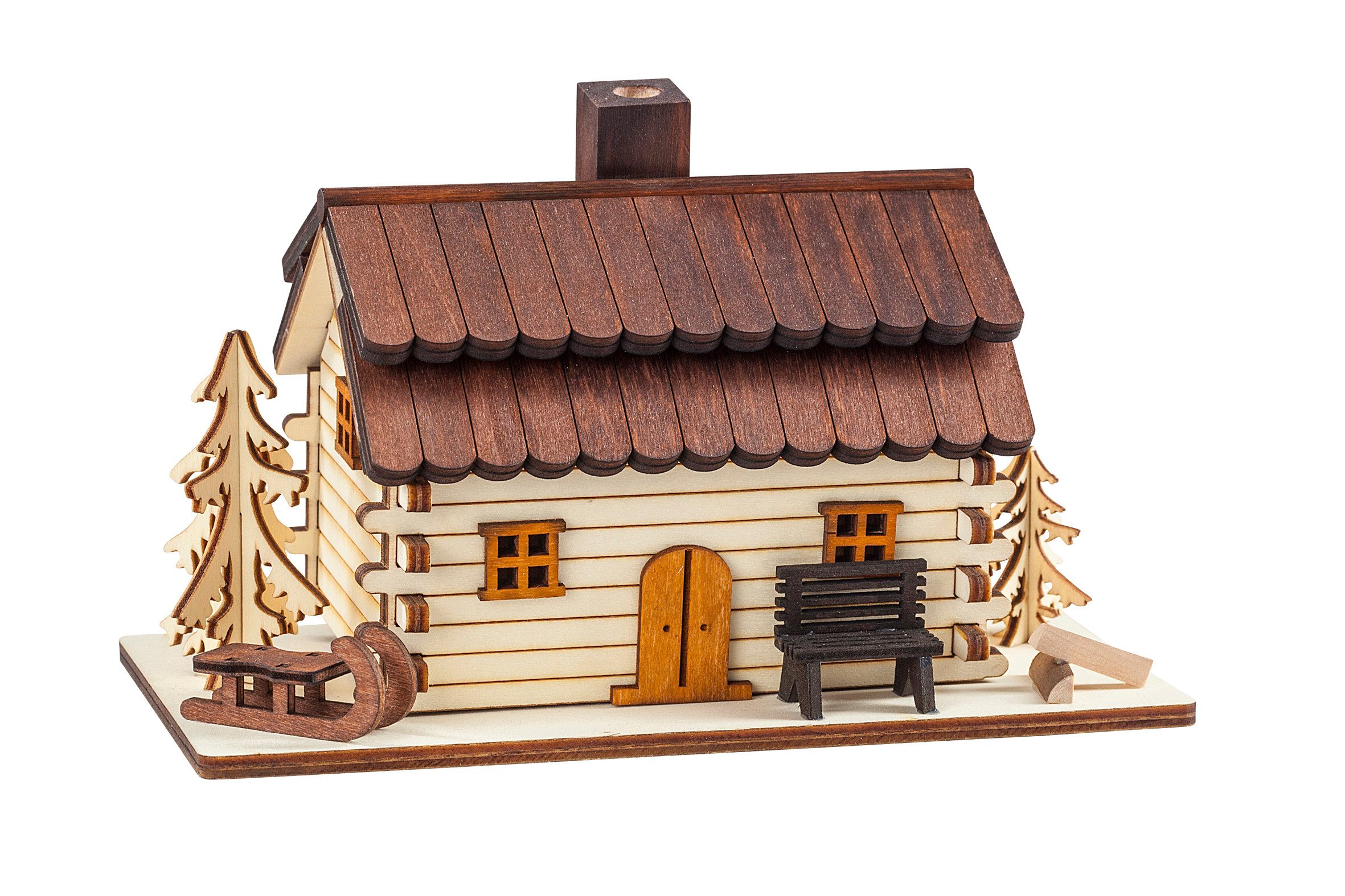 HGD Räucherhaus Räucherdeko aus Holz - für Räucherkerzen der Größe M - 19,5x10,5x12 cm, Ideal als Winter- und Weihnachtsdekoration - geeignet als Geschenk