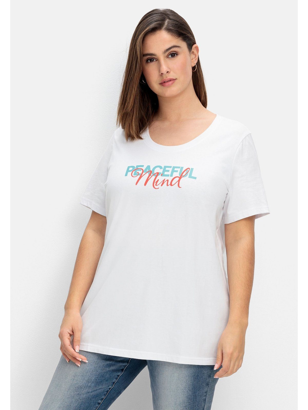 Sheego T-Shirt Große Größen mit Statement-Frontdruck weiß bedruckt
