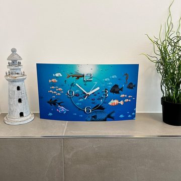 dixtime Wanduhr Fische im Meer Designer Wanduhr modernes Wanduhren Design leise kein (Einzigartige 3D-Optik aus 4mm Alu-Dibond)